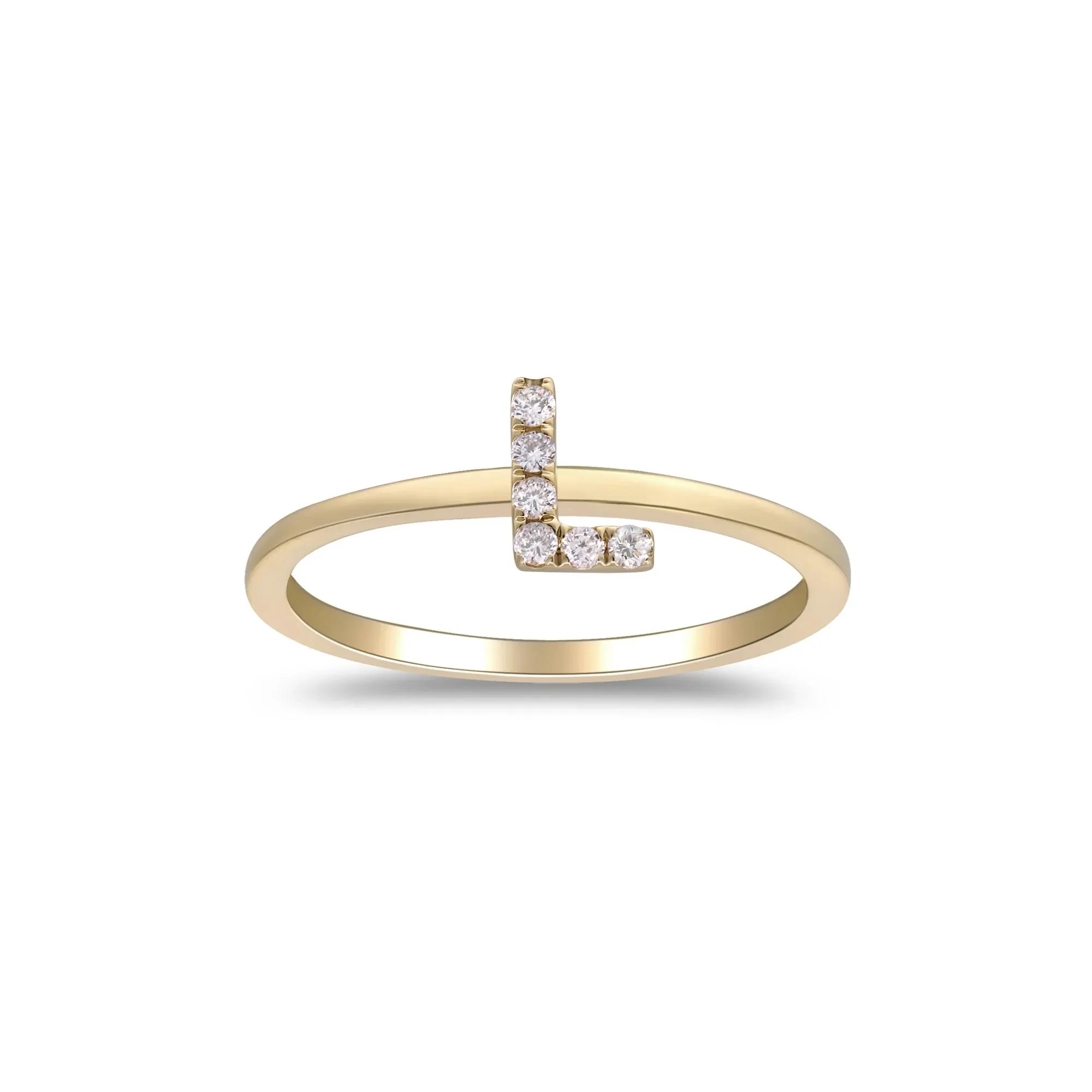 Diamond Accent "l" Initial Ring 10K Yellow Gold Round Brilliant Cut Size 7 2mm