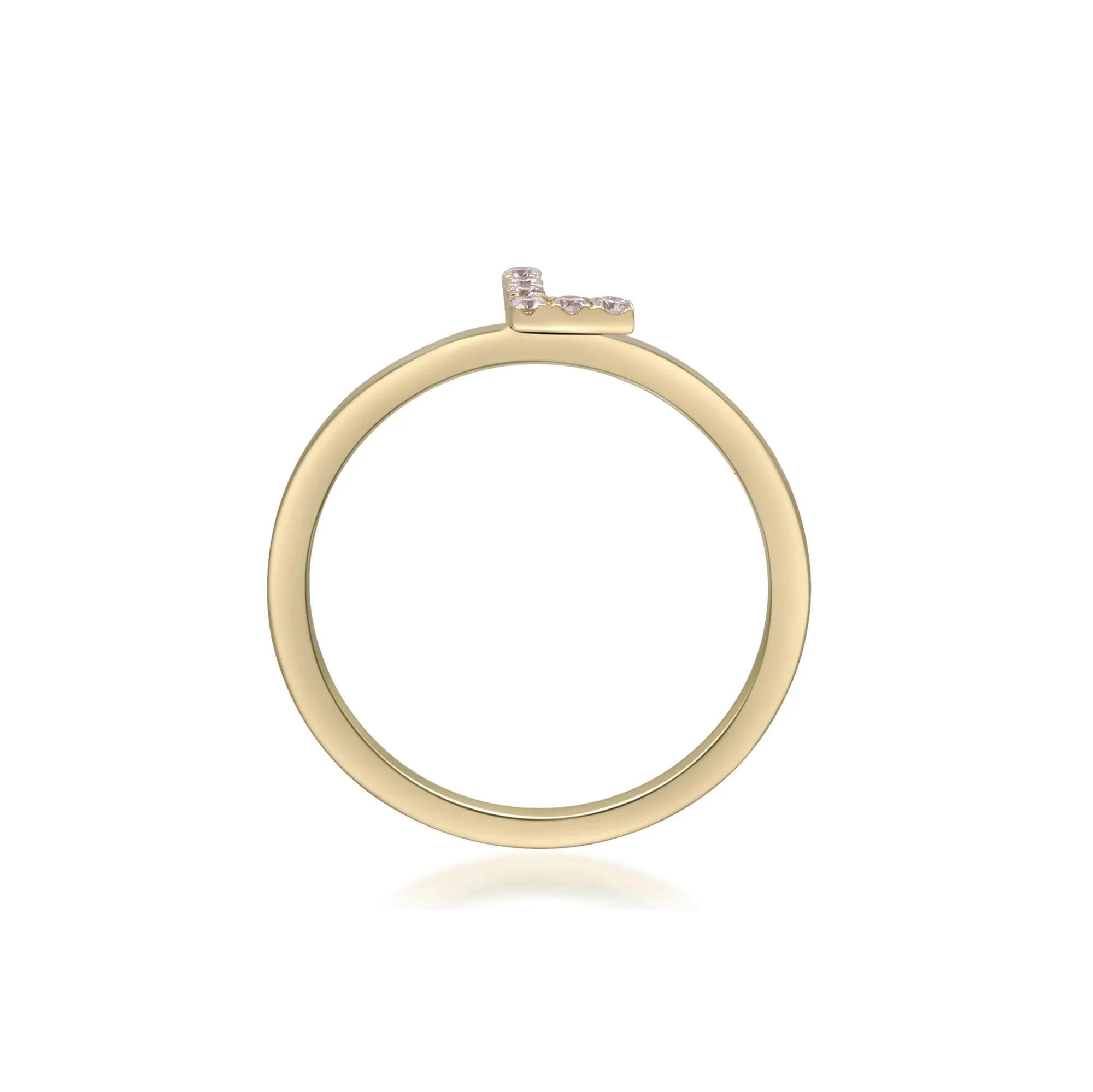 Diamond Accent "l" Initial Ring 10K Yellow Gold Round Brilliant Cut Size 7 2mm - Image 2