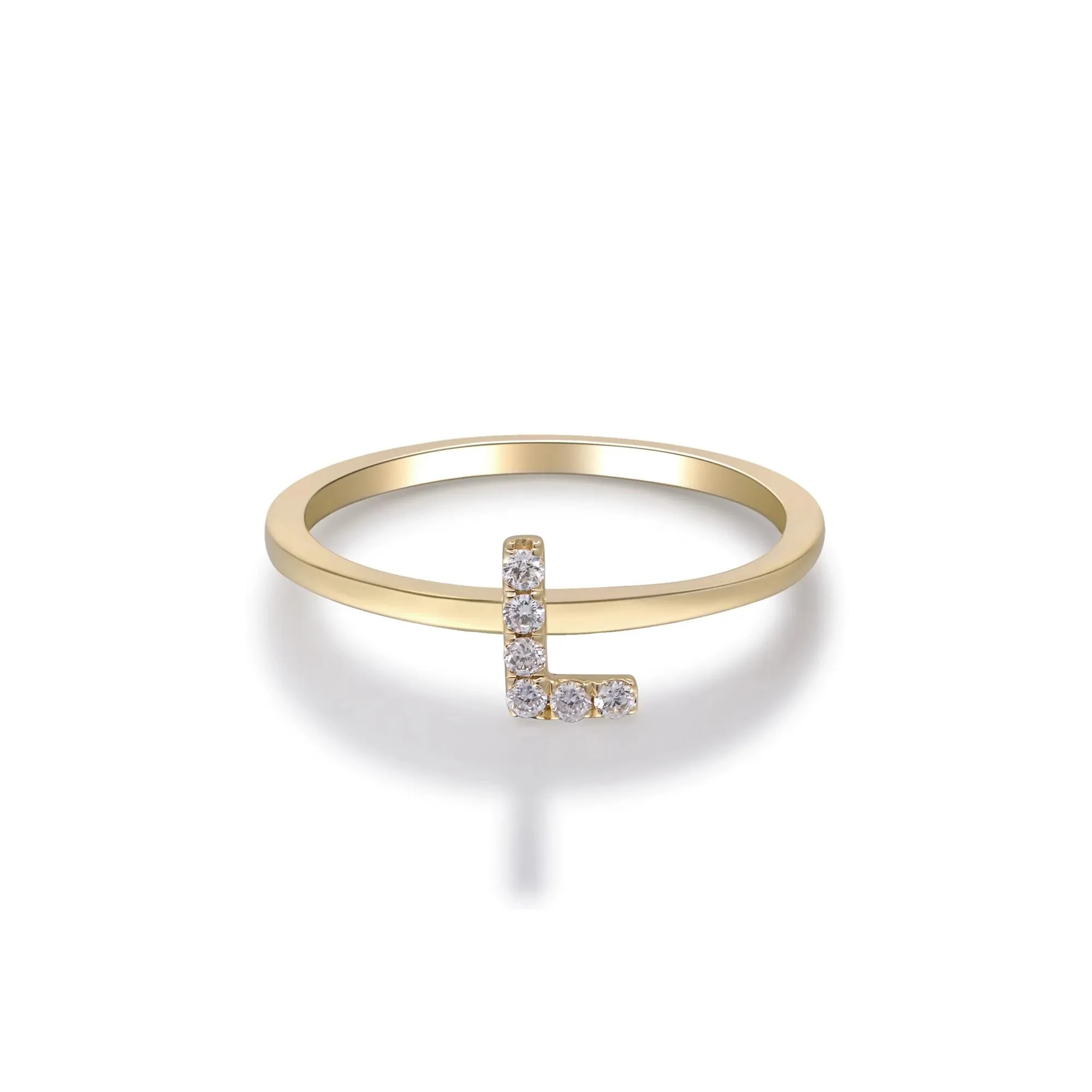Diamond Accent "l" Initial Ring 10K Yellow Gold Round Brilliant Cut Size 8 2mm - Image 5