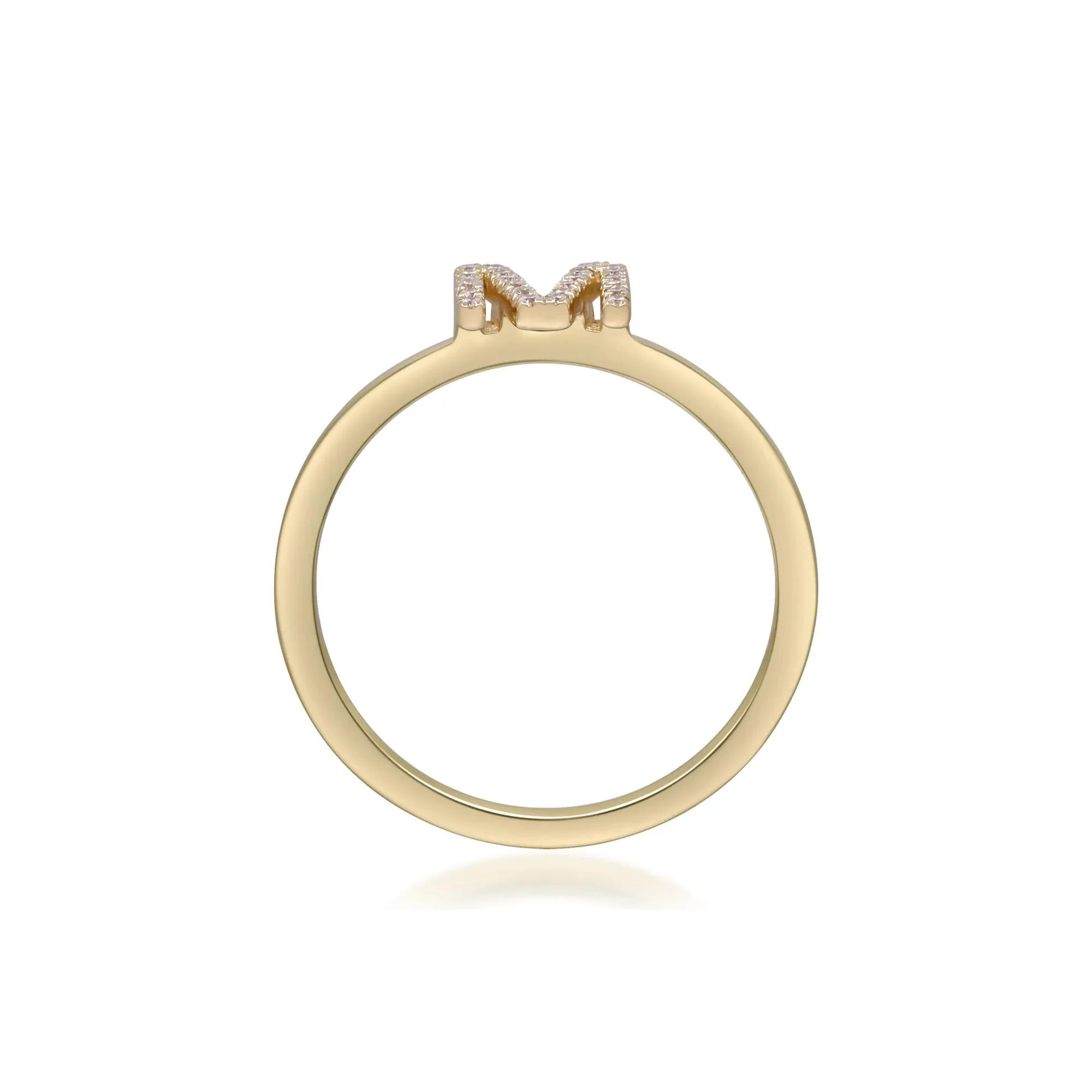 Diamond Accent "m" Initial Ring 10K Yellow Gold Round Brilliant Cut Size 6 2mm - Image 2