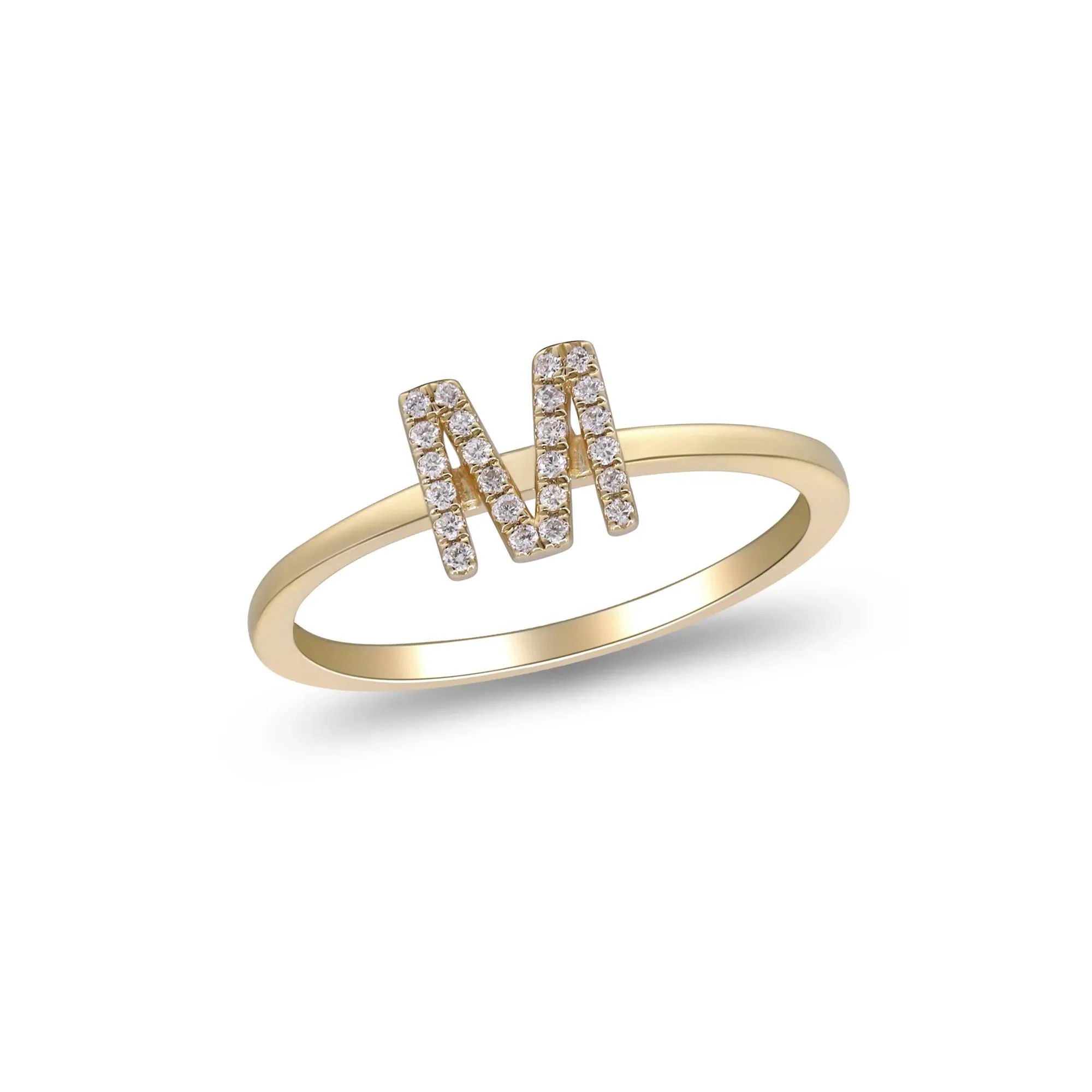 Diamond Accent "m" Initial Ring 10K Yellow Gold Round Brilliant Cut Size 6 2mm - Image 4