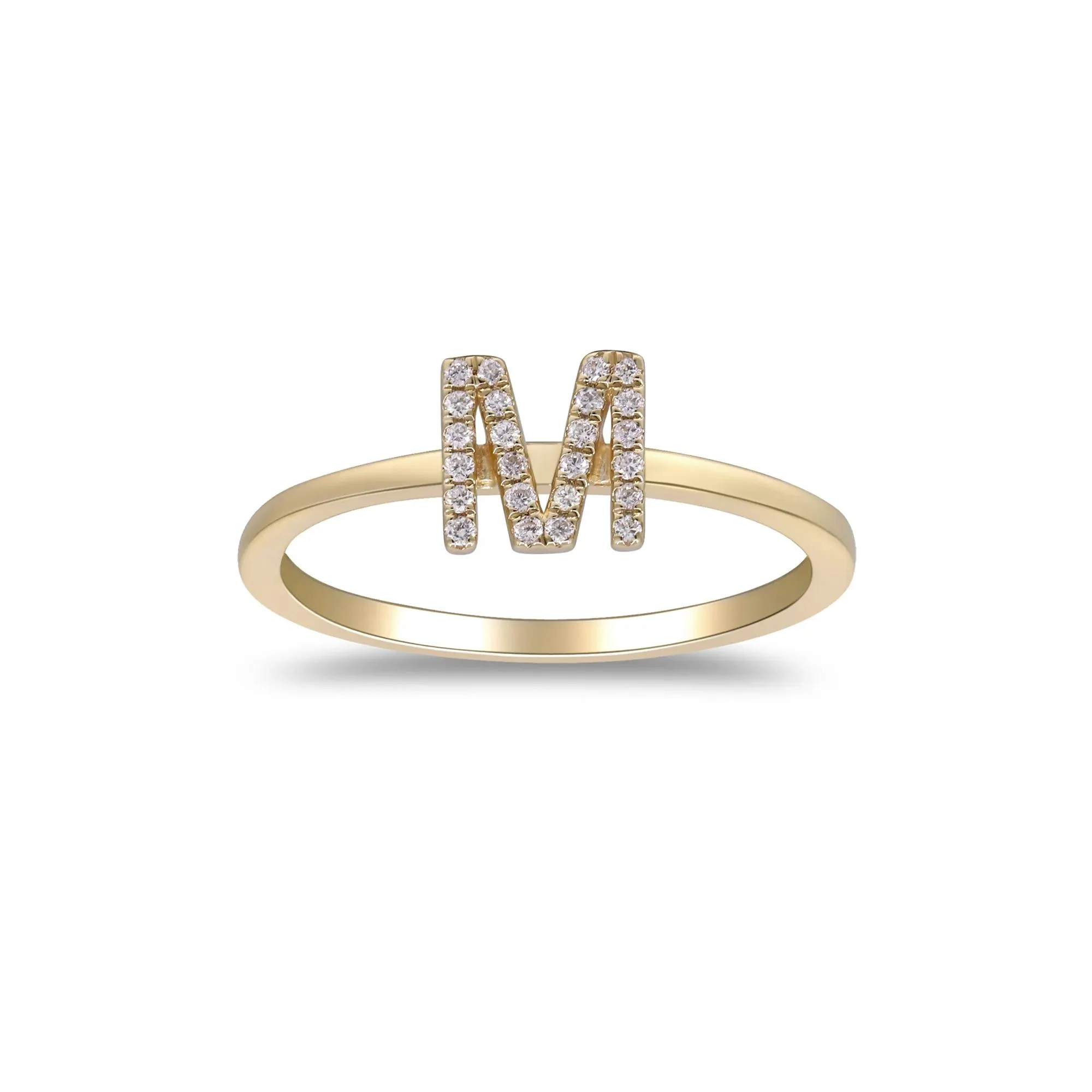 Diamond Accent "m" Initial Ring 10K Yellow Gold Round Brilliant Cut Size 7 2mm
