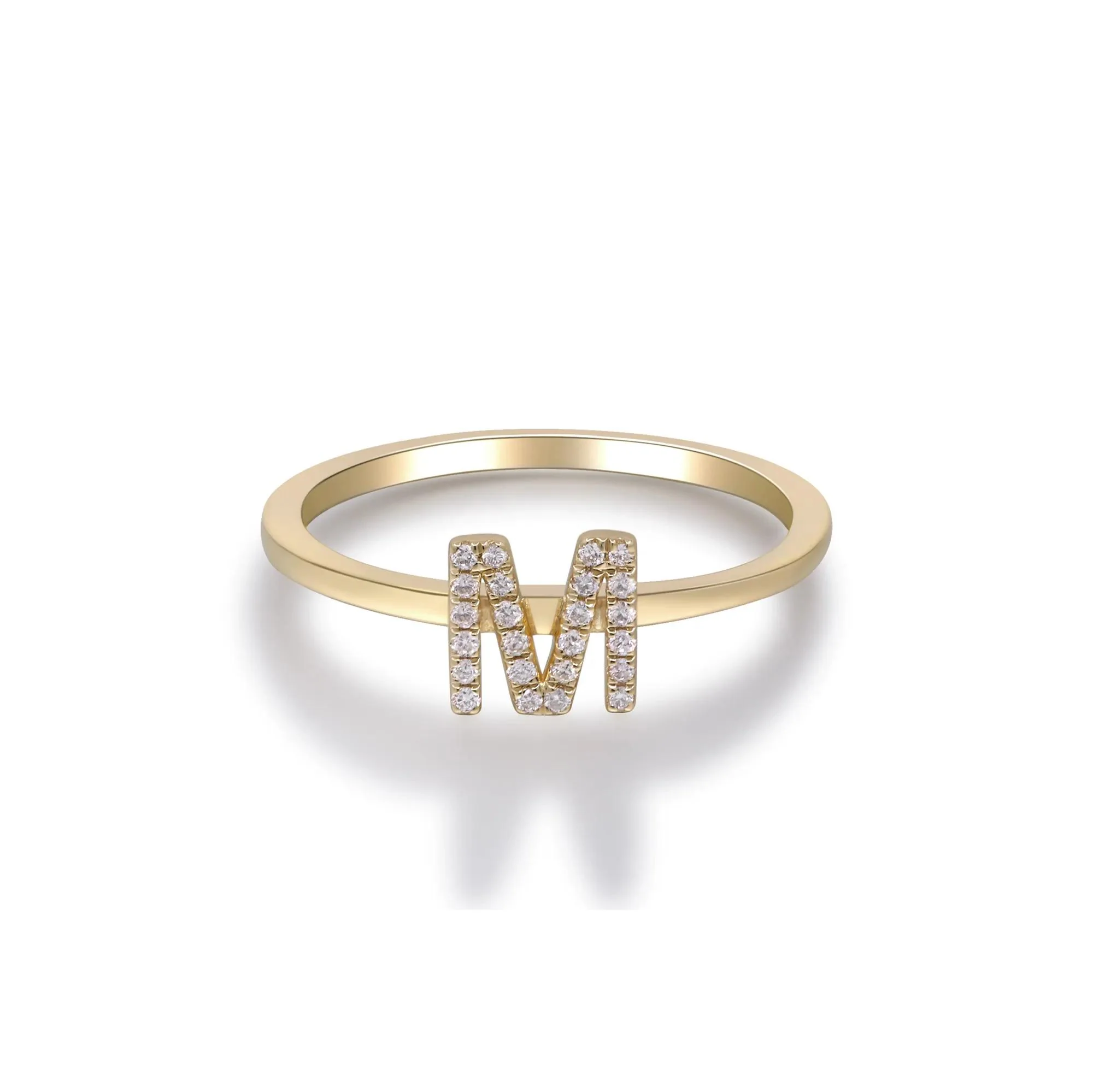 Diamond Accent "m" Initial Ring 10K Yellow Gold Round Brilliant Cut Size 8 2mm - Image 5