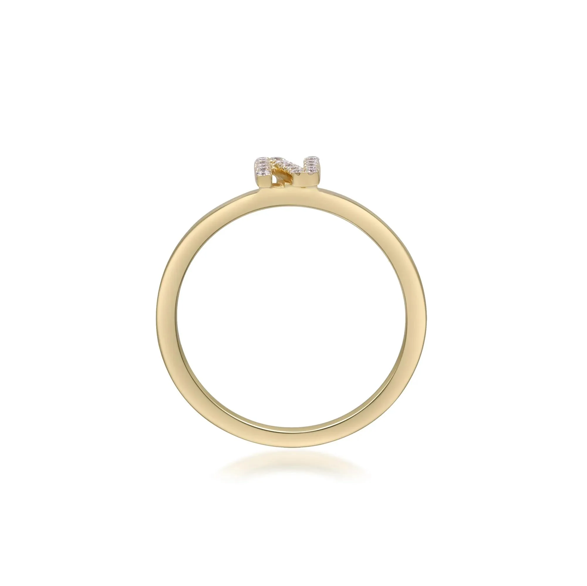Diamond Accent "n" Initial Ring 10K Yellow Gold Round Brilliant Cut Size 6 2mm - Image 2
