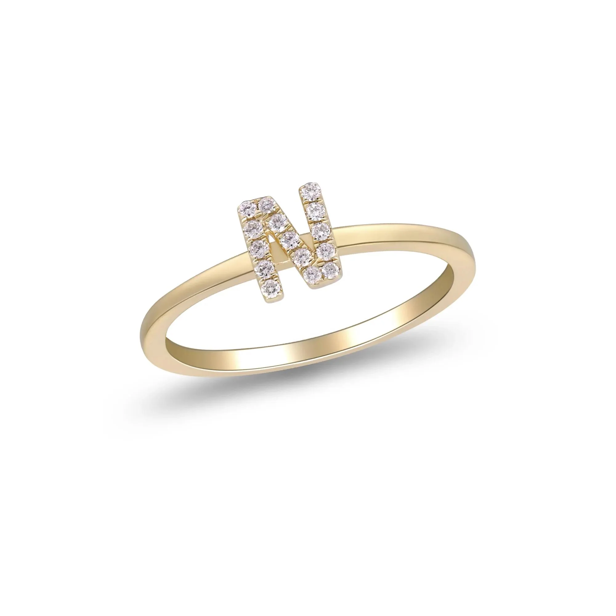 Diamond Accent "n" Initial Ring 10K Yellow Gold Round Brilliant Cut Size 7 2mm - Image 4