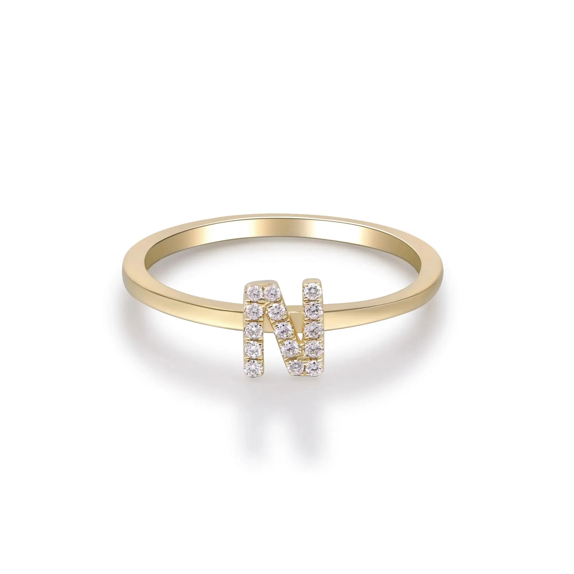Diamond Accent "n" Initial Ring 10K Yellow Gold Round Brilliant Cut Size 7 2mm - Image 5
