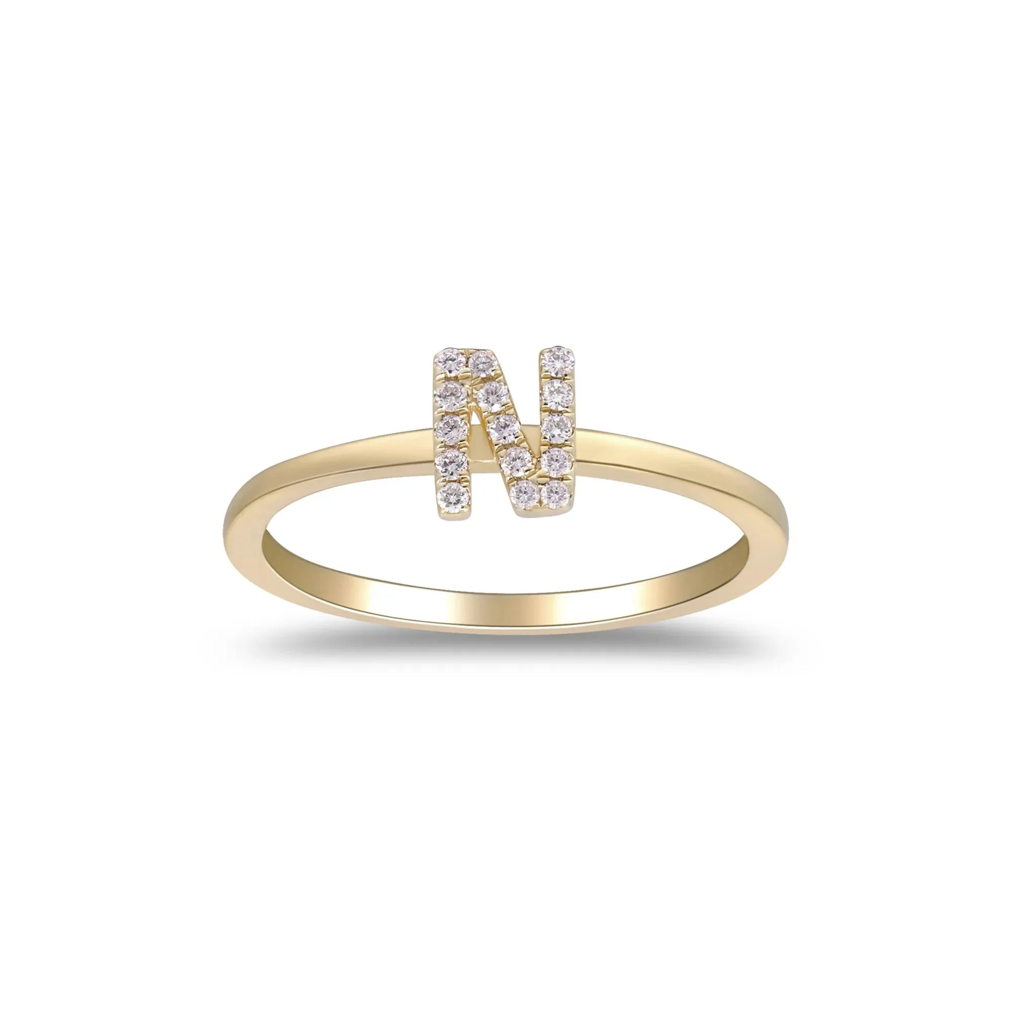 Diamond Accent "n" Initial Ring 10K Yellow Gold Round Brilliant Cut Size 9 2mm