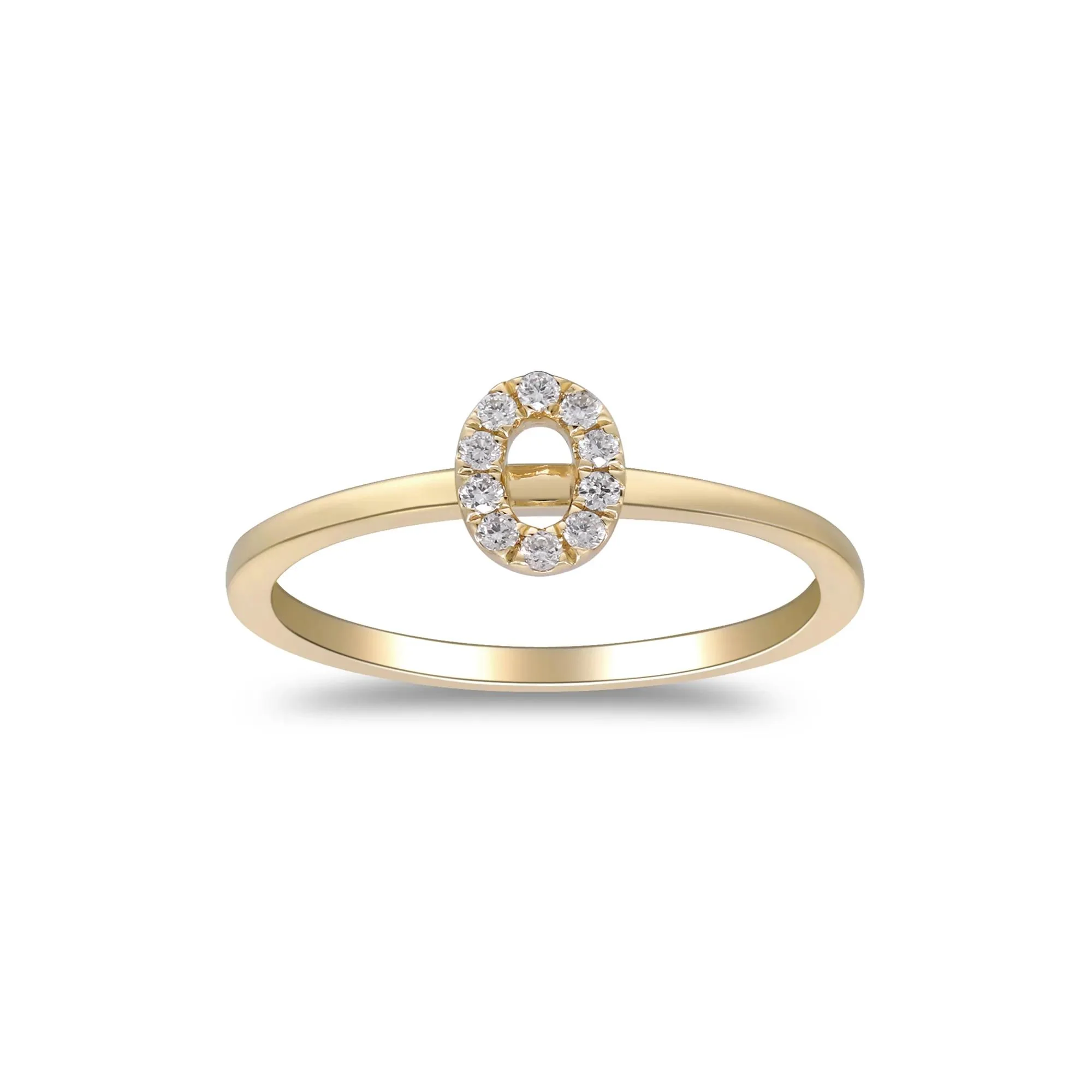 Diamond Accent "o" Initial Ring 10K Yellow Gold Round Brilliant Cut Size 6 2mm