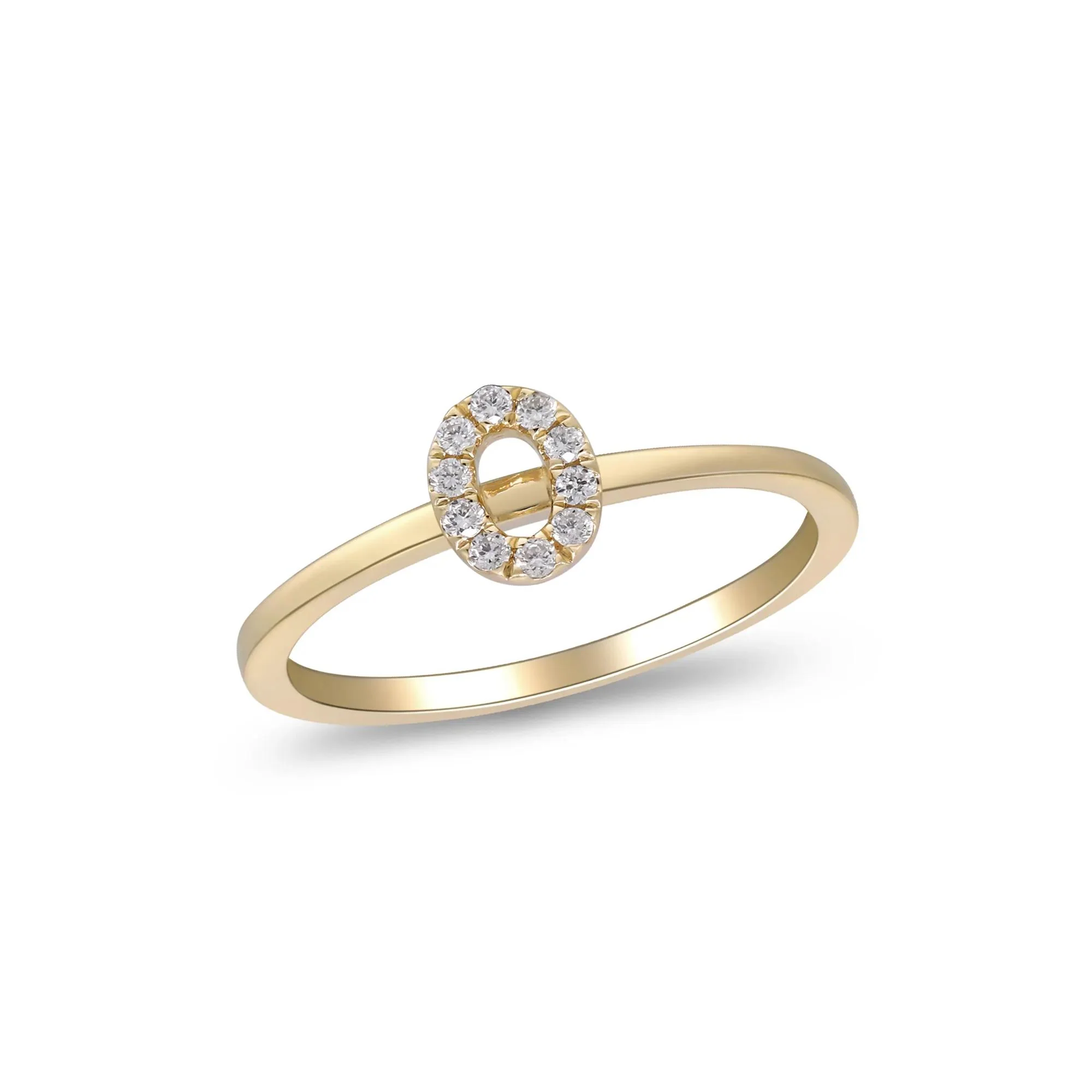 Diamond Accent "o" Initial Ring 10K Yellow Gold Round Brilliant Cut Size 9 2mm - Image 4