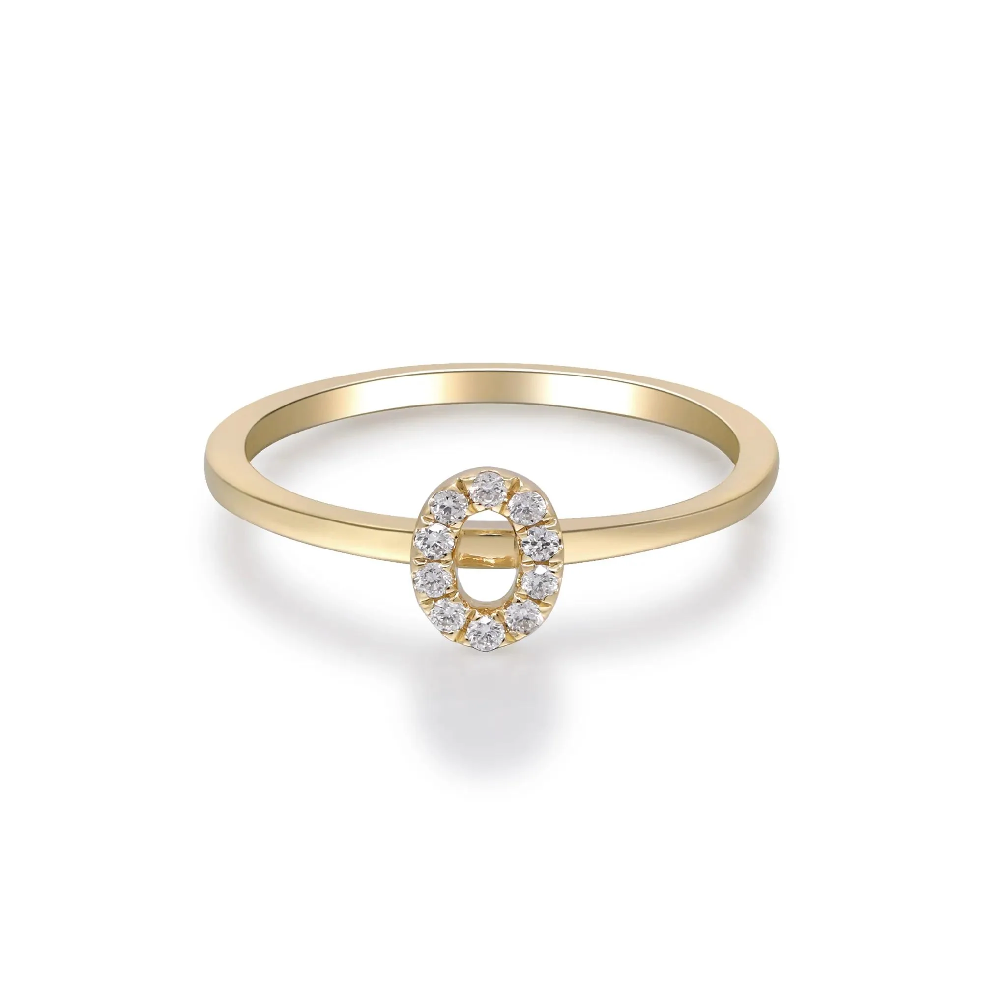 Diamond Accent "o" Initial Ring 10K Yellow Gold Round Brilliant Cut Size 9 2mm - Image 5