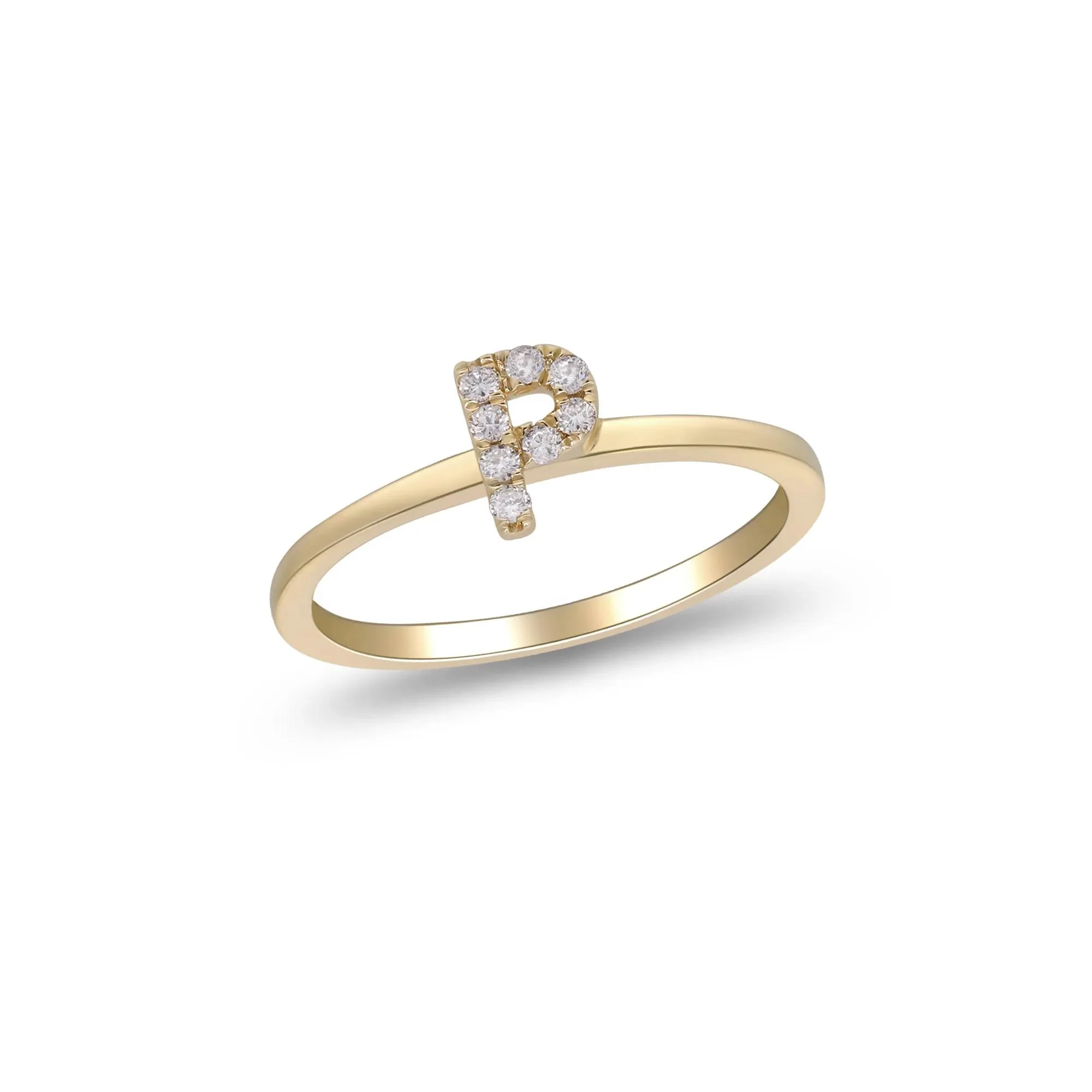 Diamond Accent "p" Initial Ring 10K Yellow Gold Round Brilliant Cut Size 5 2mm - Image 4