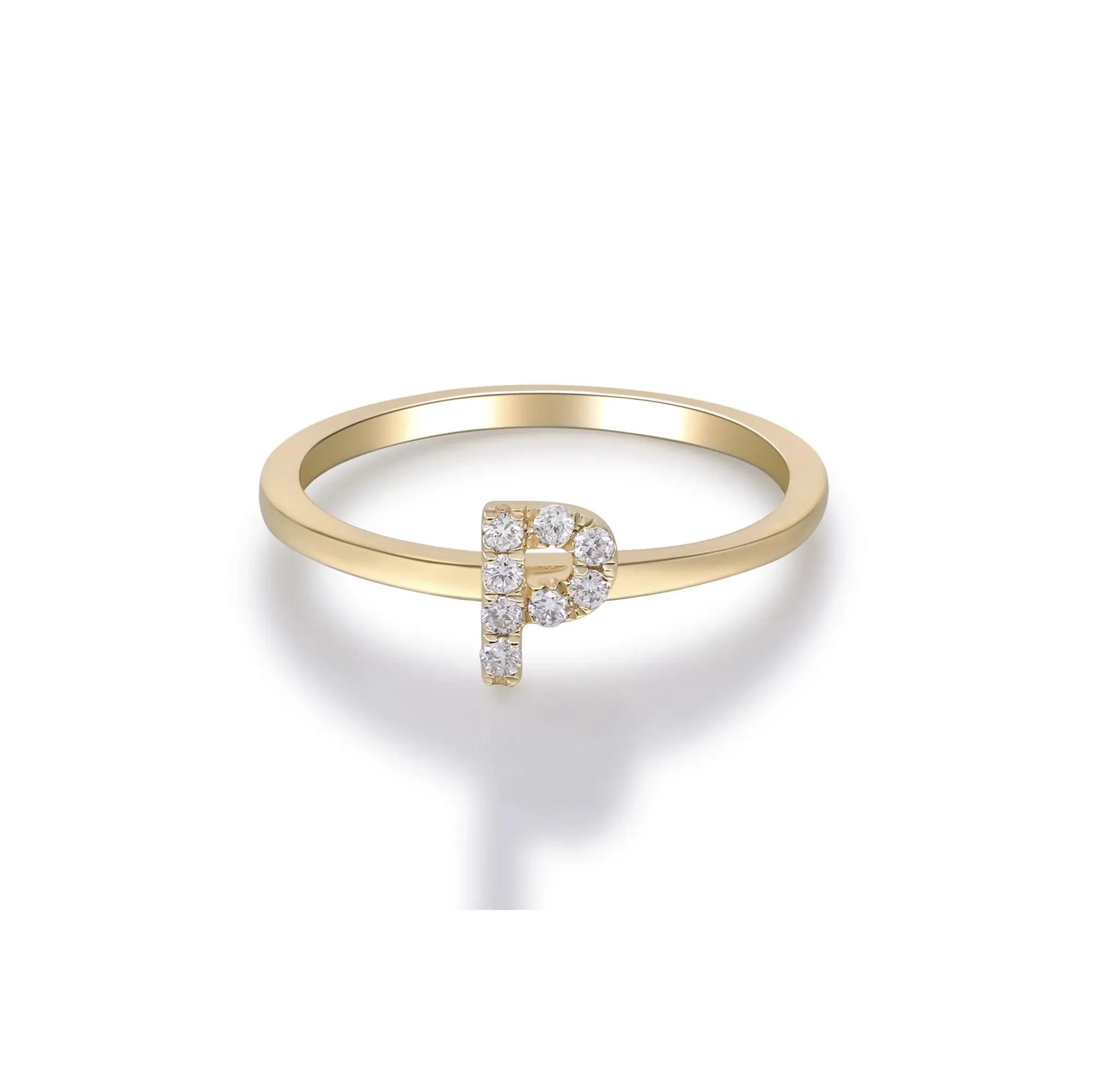 Diamond Accent "p" Initial Ring 10K Yellow Gold Round Brilliant Cut Size 7 2mm - Image 5