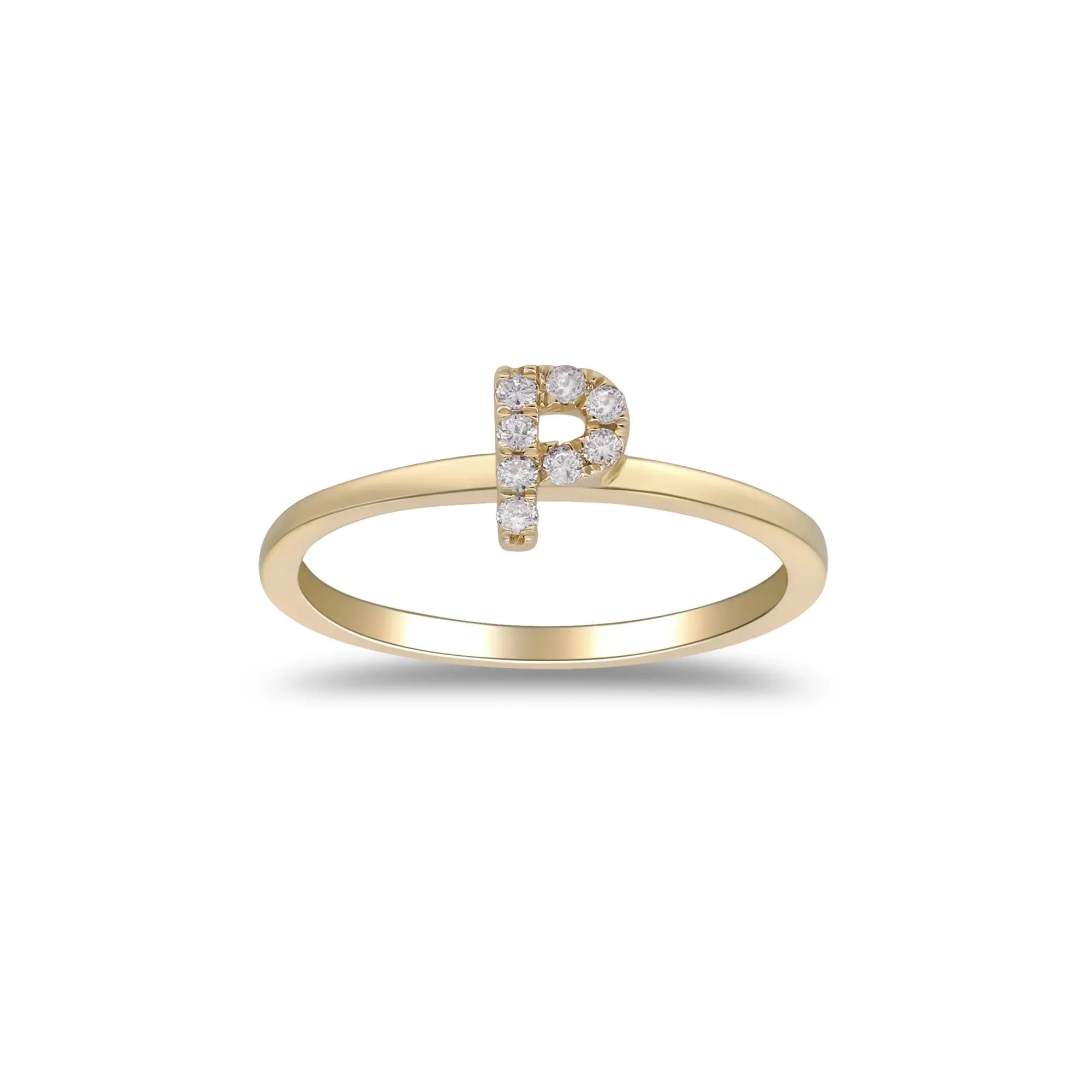Diamond Accent "p" Initial Ring 10K Yellow Gold Round Brilliant Cut Size 8 2mm