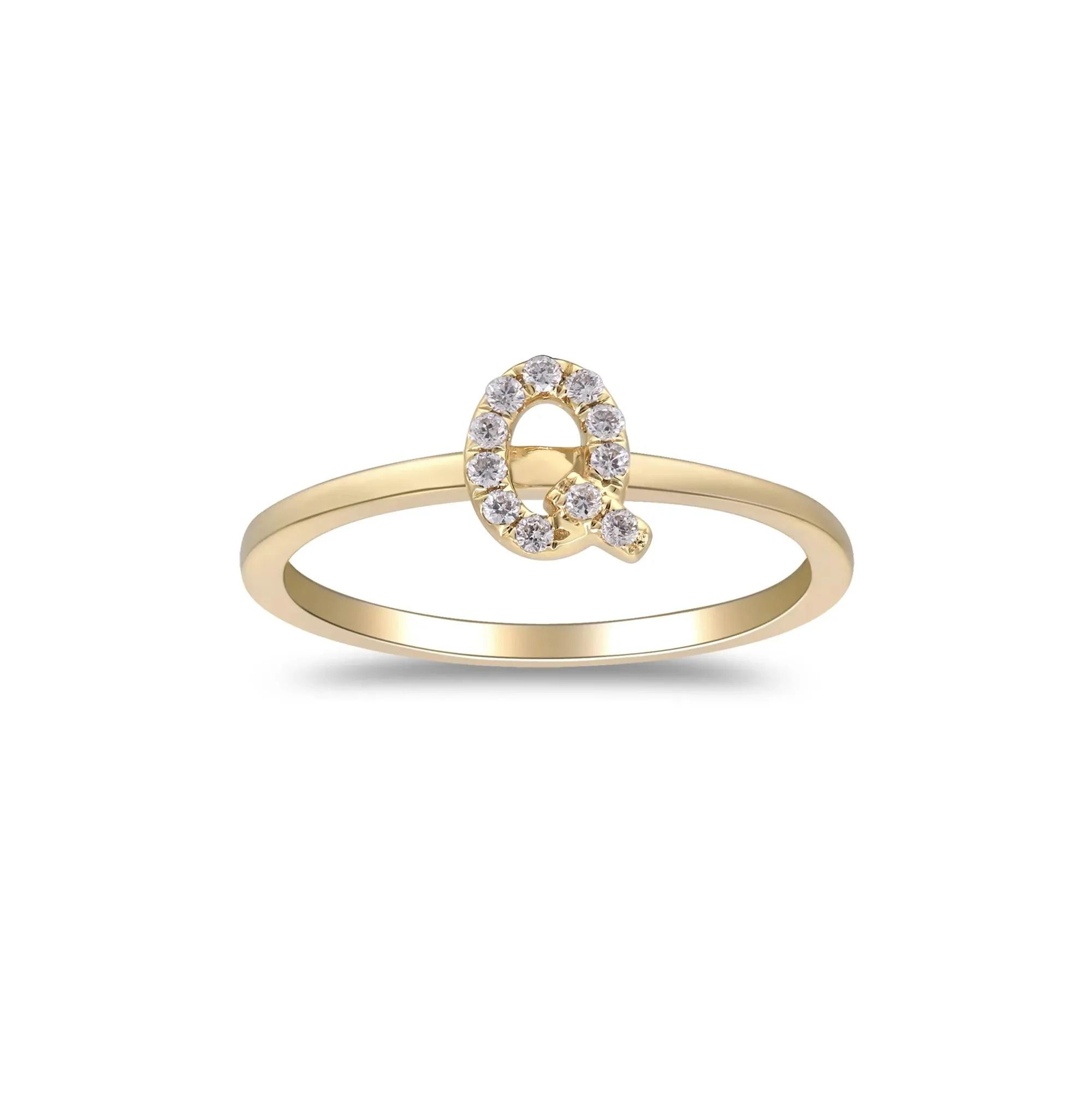 Diamond Accent "q" Initial Ring 10K Yellow Gold Round Brilliant Cut Size 5 2mm