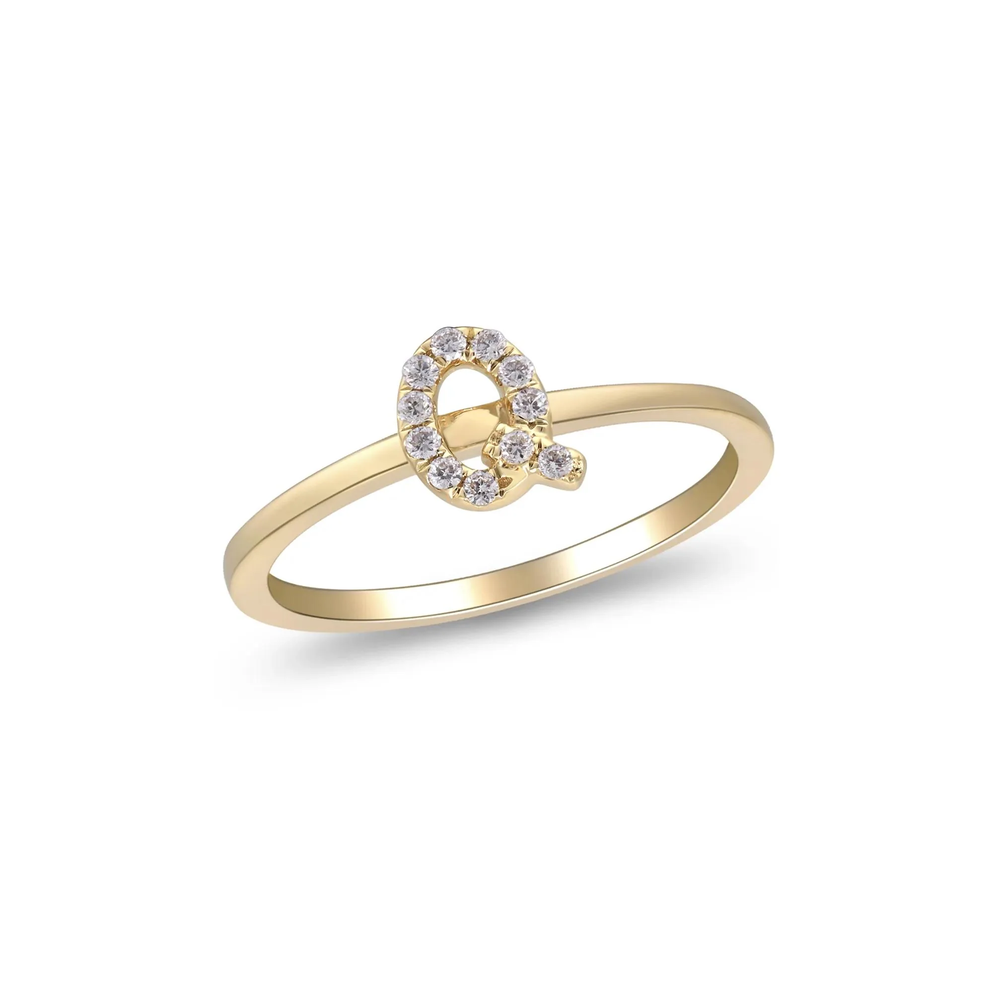 Diamond Accent "q" Initial Ring 10K Yellow Gold Round Brilliant Cut Size 7 2mm - Image 4