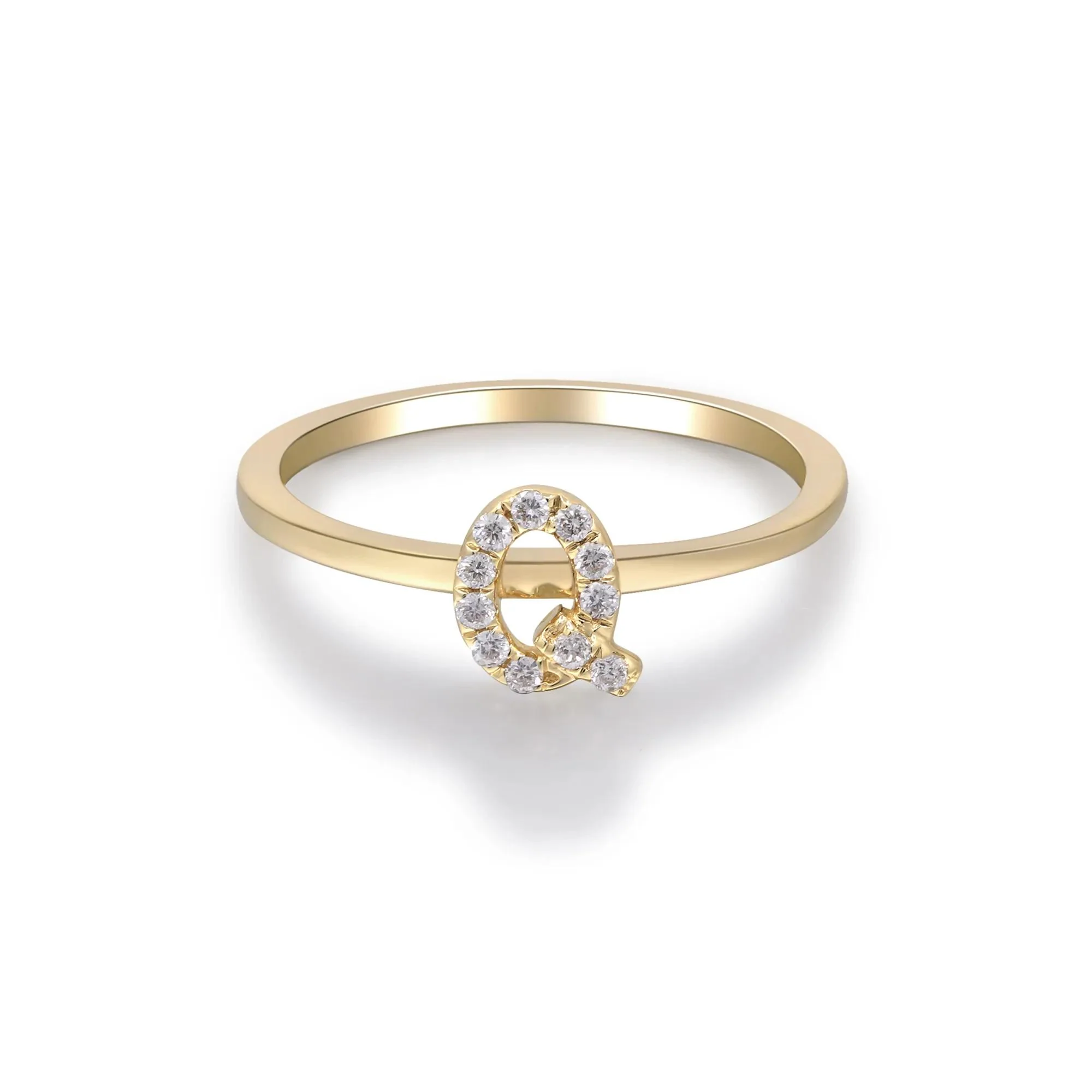 Diamond Accent "q" Initial Ring 10K Yellow Gold Round Brilliant Cut Size 8 2mm - Image 5