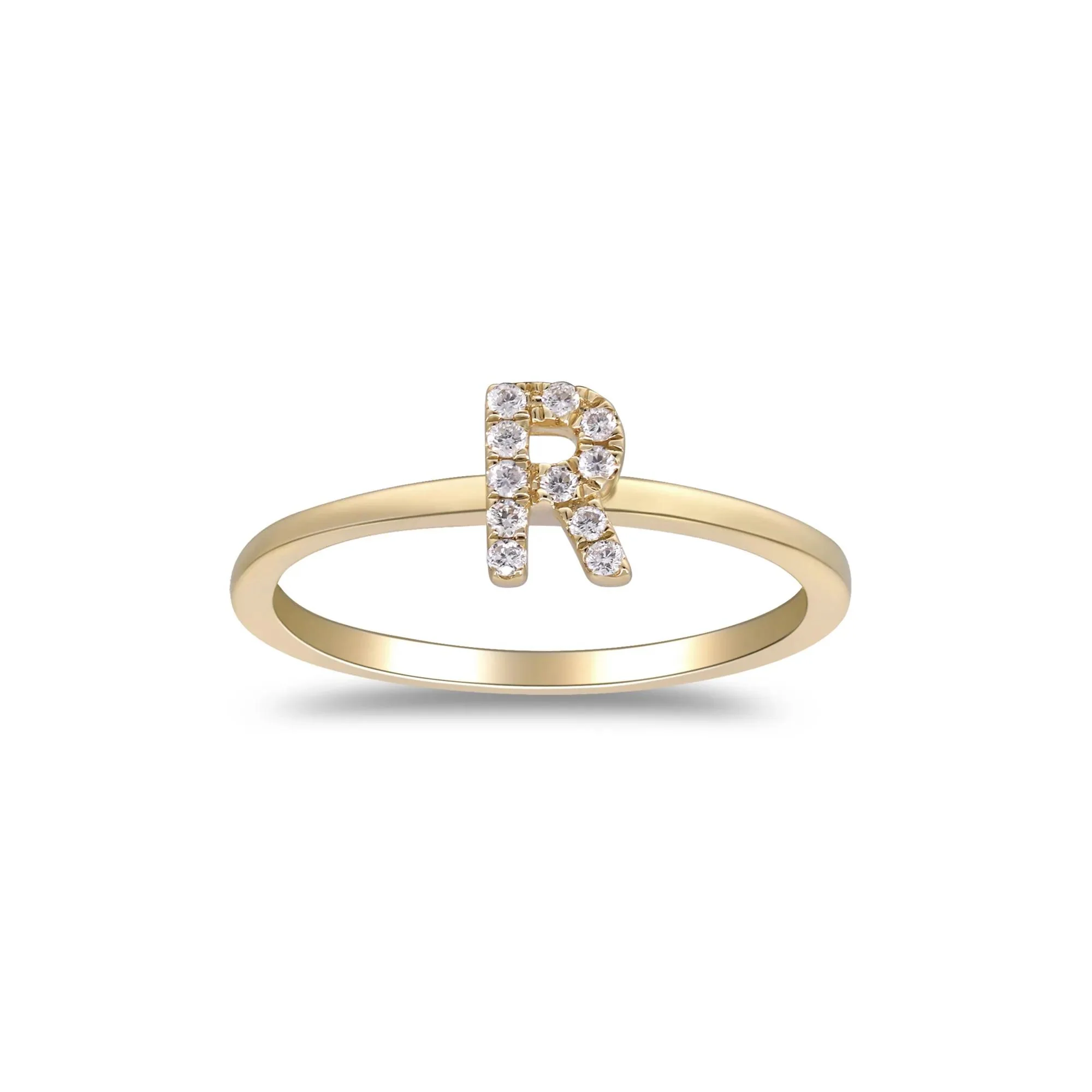 Diamond Accent "r" Initial Ring 10K Yellow Gold Round Brilliant Cut Size 7 2mm