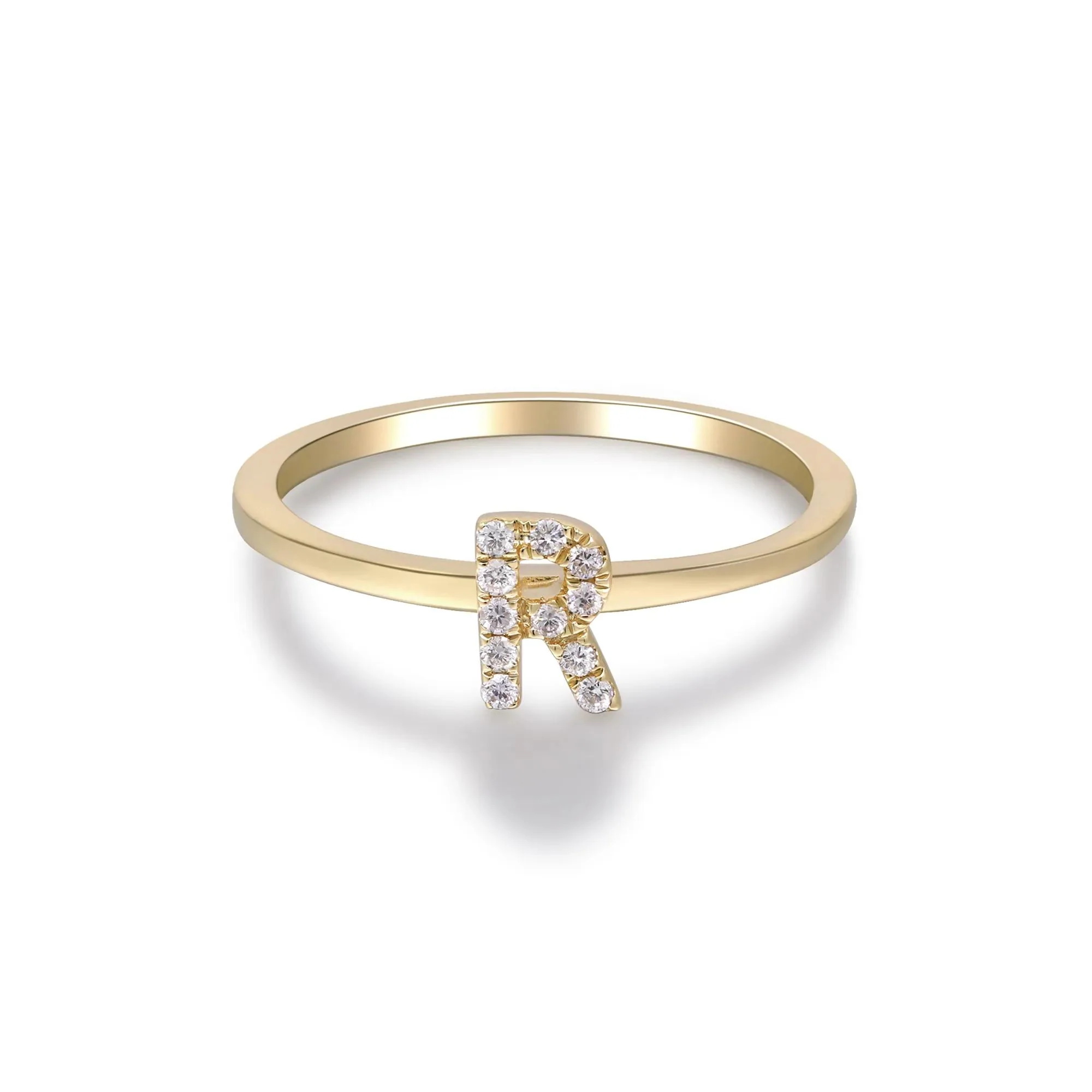 Diamond Accent "r" Initial Ring 10K Yellow Gold Round Brilliant Cut Size 8 2mm - Image 5