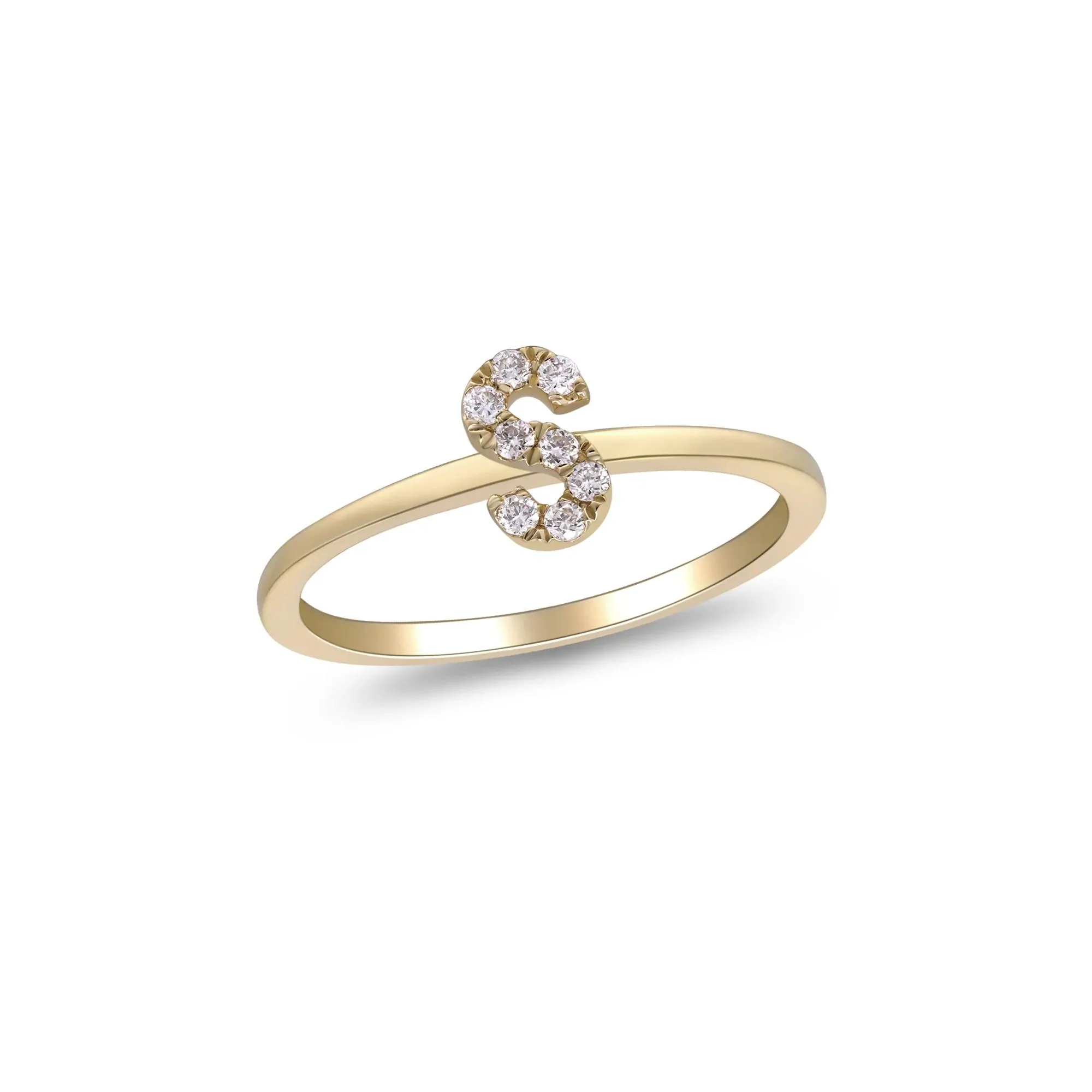 Diamond Accent "s" Initial Ring 10K Yellow Gold Round Brilliant Cut Size 7 2mm - Image 4
