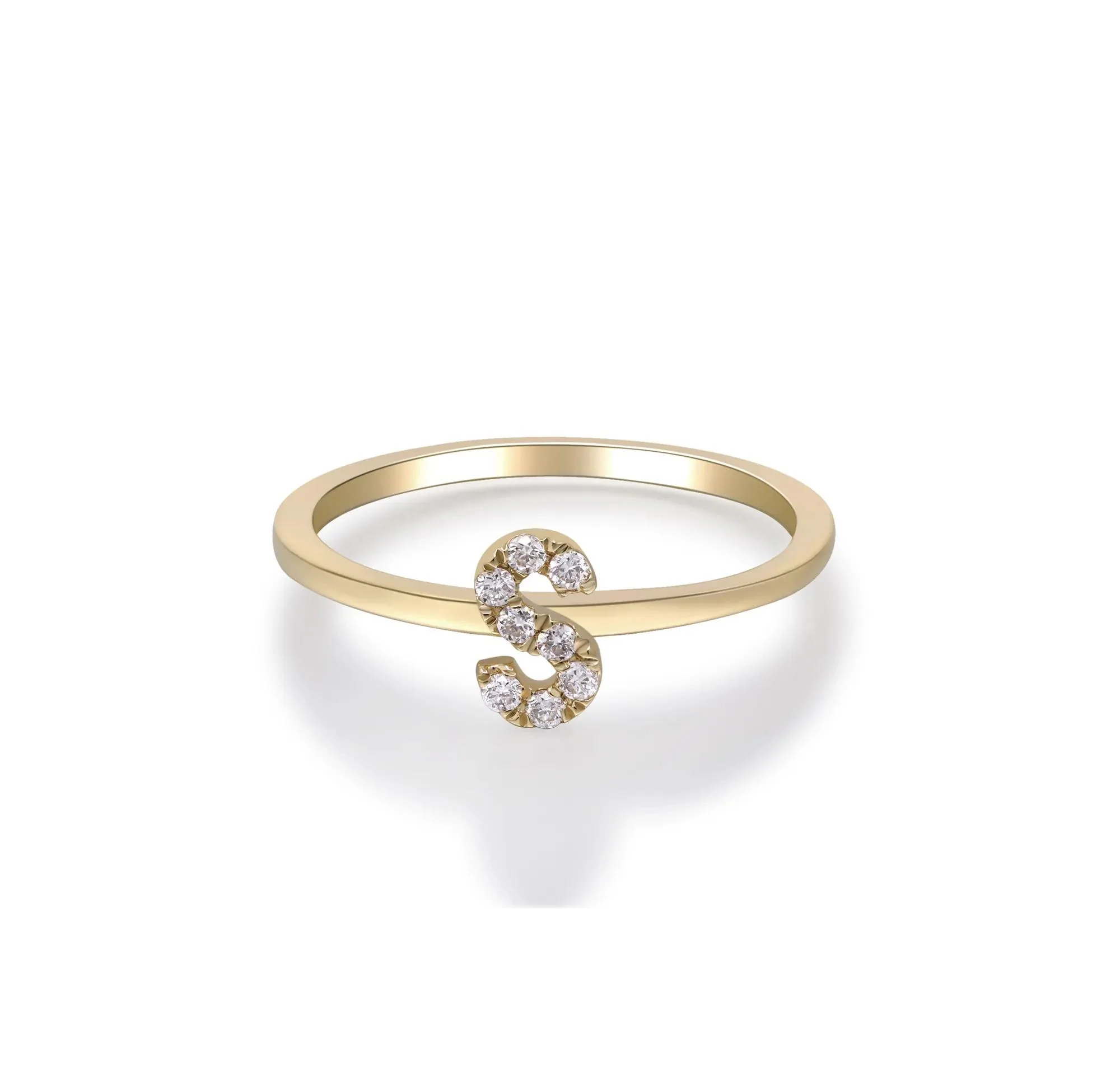 Diamond Accent "s" Initial Ring 10K Yellow Gold Round Brilliant Cut Size 7 2mm - Image 5