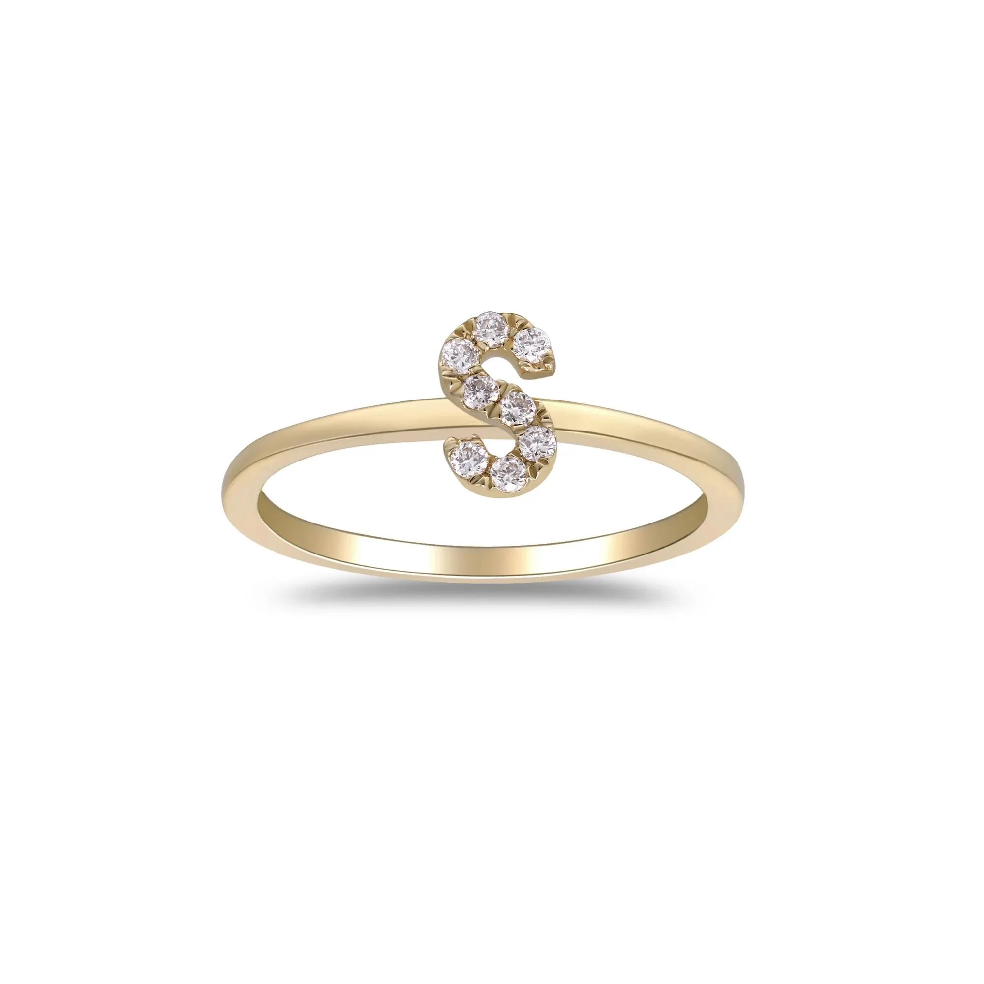 Diamond Accent "s" Initial Ring 10K Yellow Gold Round Brilliant Cut Size 8 2mm