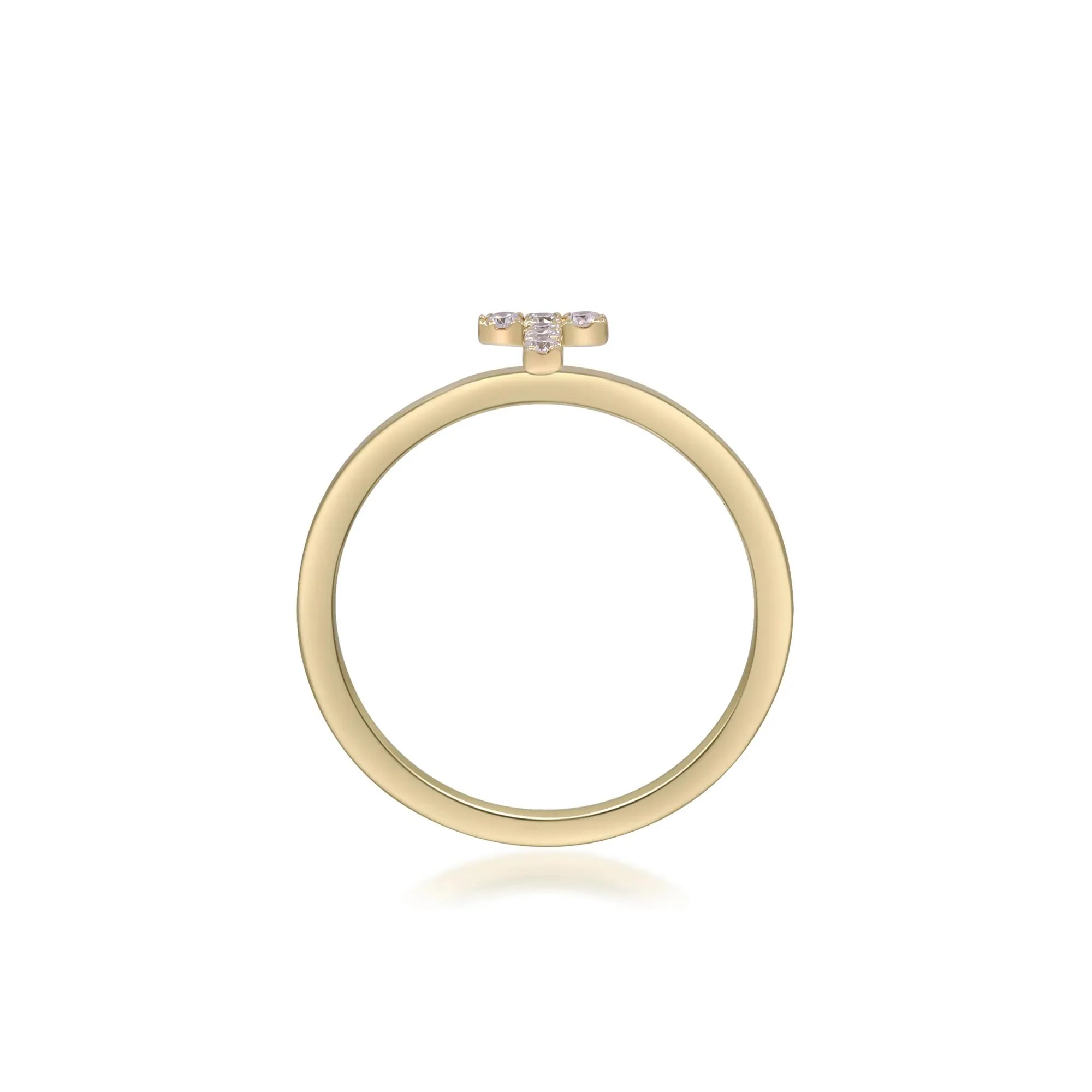 Diamond Accent "t" Initial Ring 10K Yellow Gold Round Brilliant Cut Size 5 2mm - Image 2