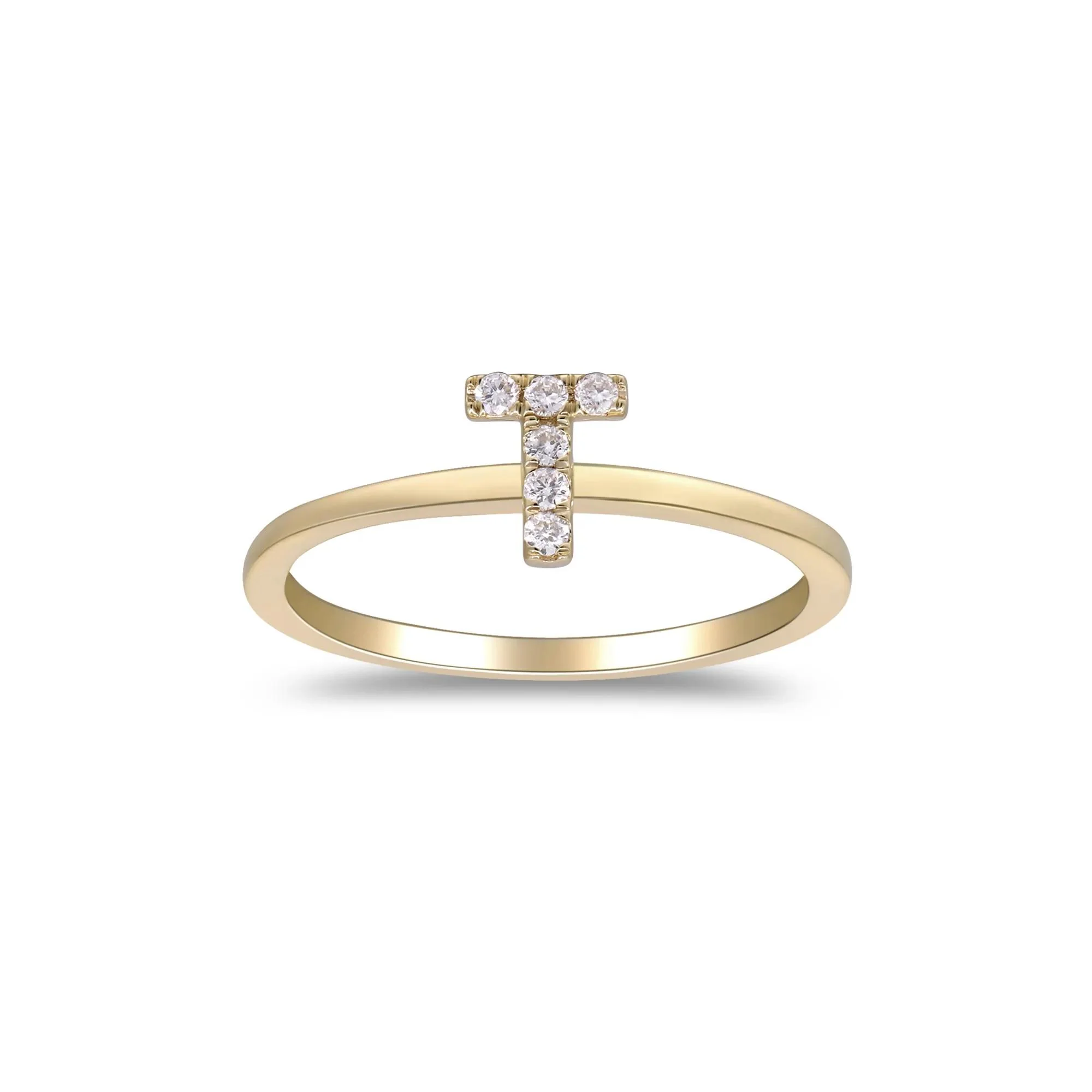 Diamond Accent "t" Initial Ring 10K Yellow Gold Round Brilliant Cut Size 6 2mm
