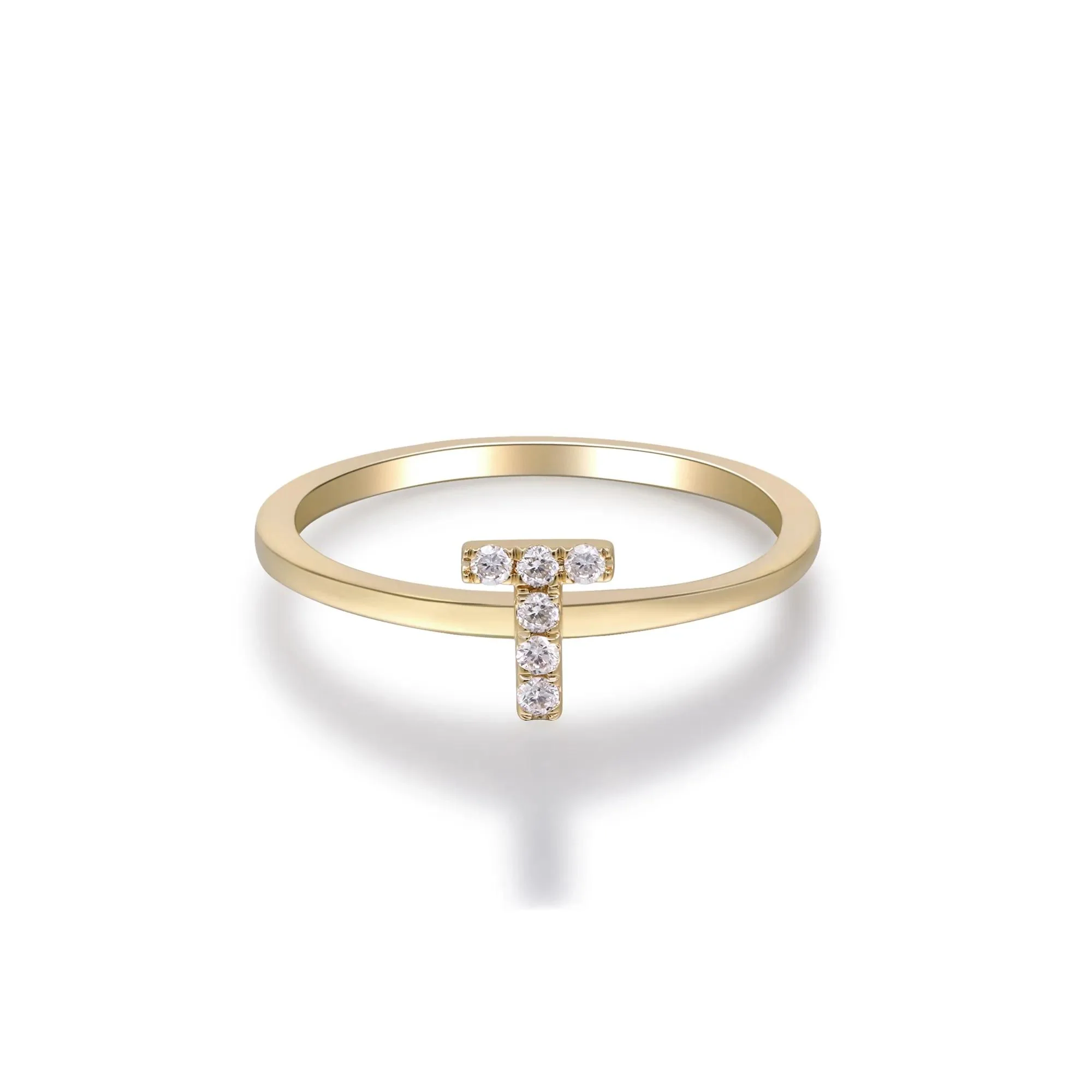 Diamond Accent "t" Initial Ring 10K Yellow Gold Round Brilliant Cut Size 6 2mm - Image 5