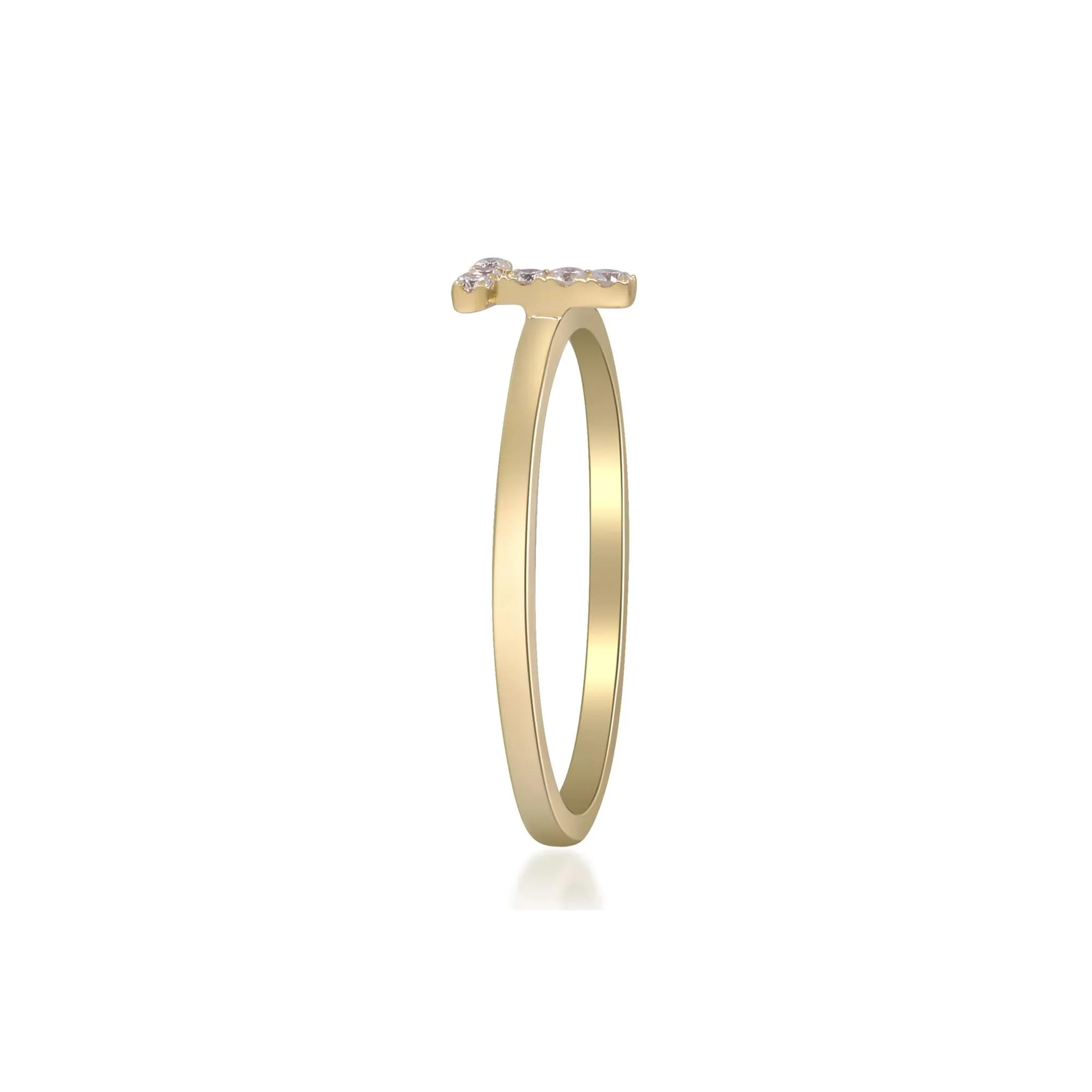 Diamond Accent "t" Initial Ring 10K Yellow Gold Round Brilliant Cut Size 9 2mm - Image 3