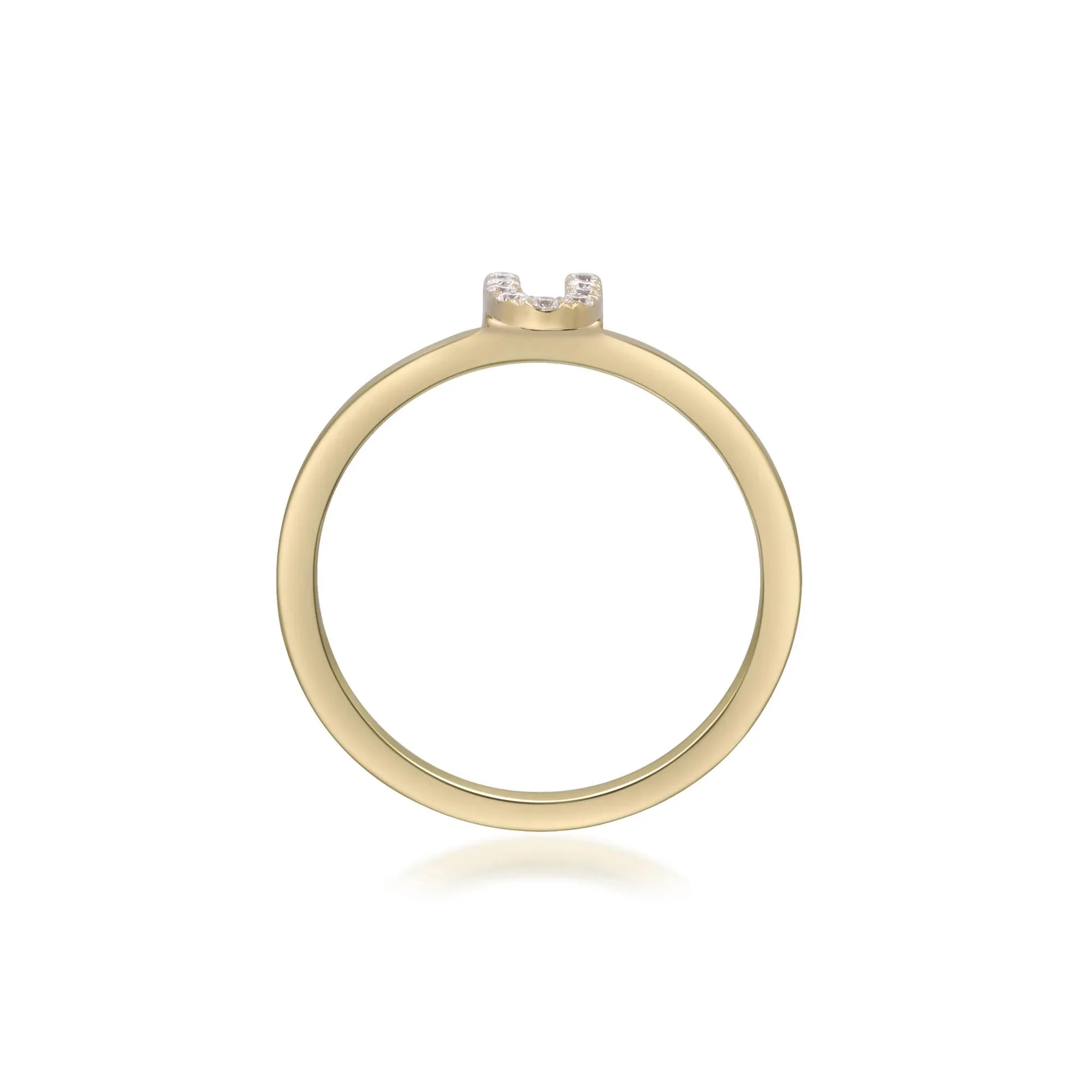 Diamond "u" Initial Ring 10K Yellow Gold Round Brilliant Cut Size 5 2mm - Image 2