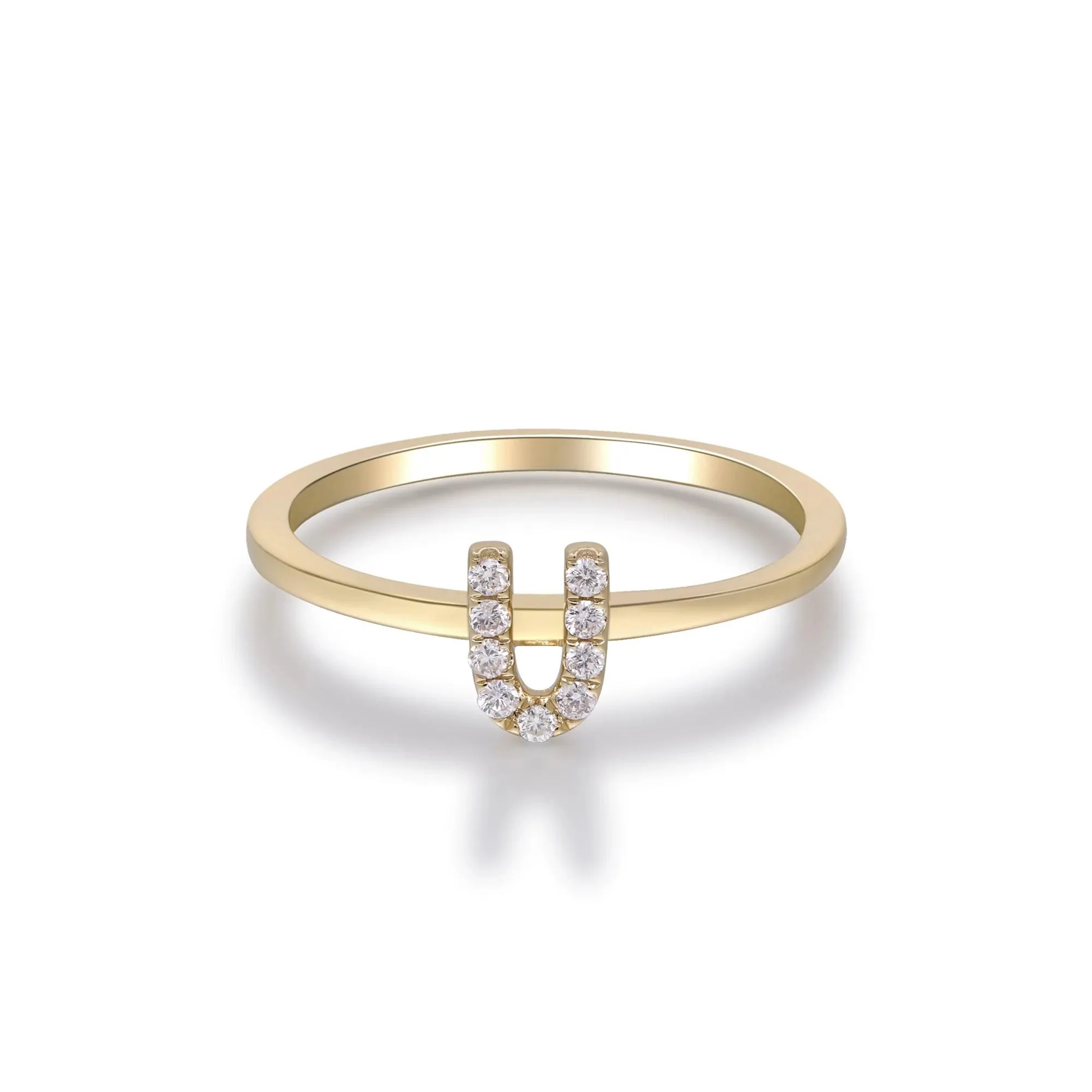 Diamond "u" Initial Ring 10K Yellow Gold Round Brilliant Cut Size 5 2mm - Image 5