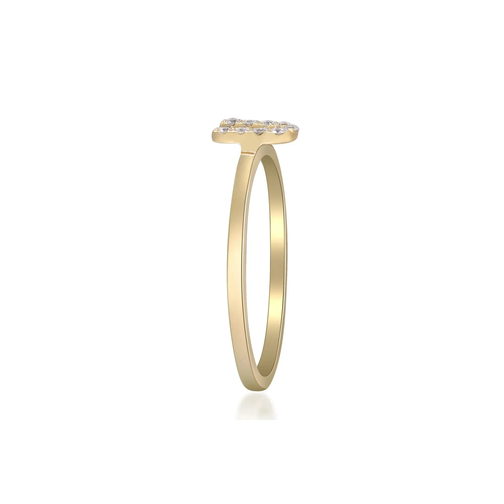 Diamond "u" Initial Ring 10K Yellow Gold Round Brilliant Cut Size 9 2mm - Image 3