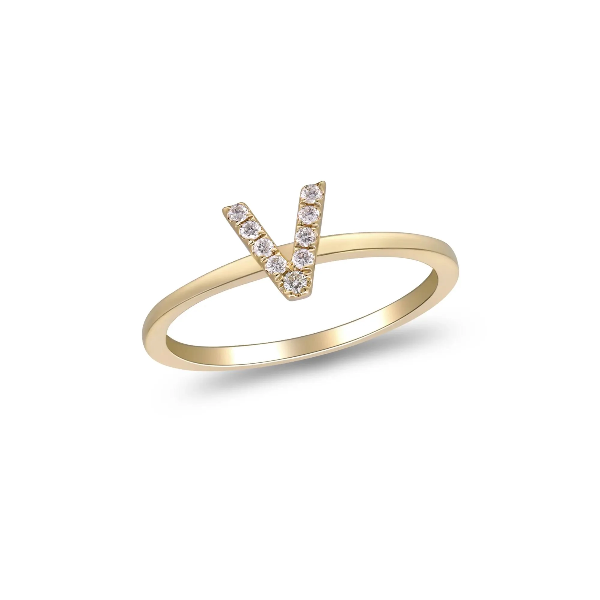 Diamond Accent "v" Initial Ring 10K Yellow Gold Round Brilliant Cut Size 5 2mm - Image 5
