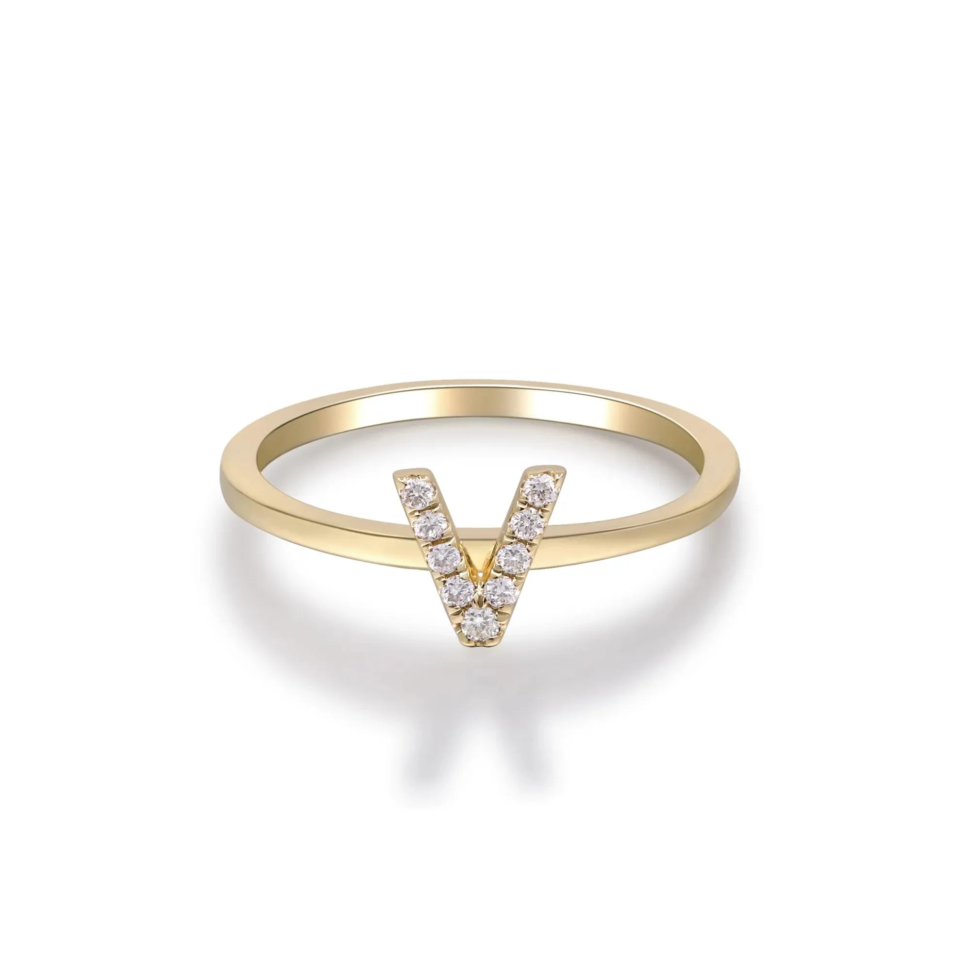 Diamond Accent "v" Initial Ring 10K Yellow Gold Round Brilliant Cut Size 6 2mm - Image 4