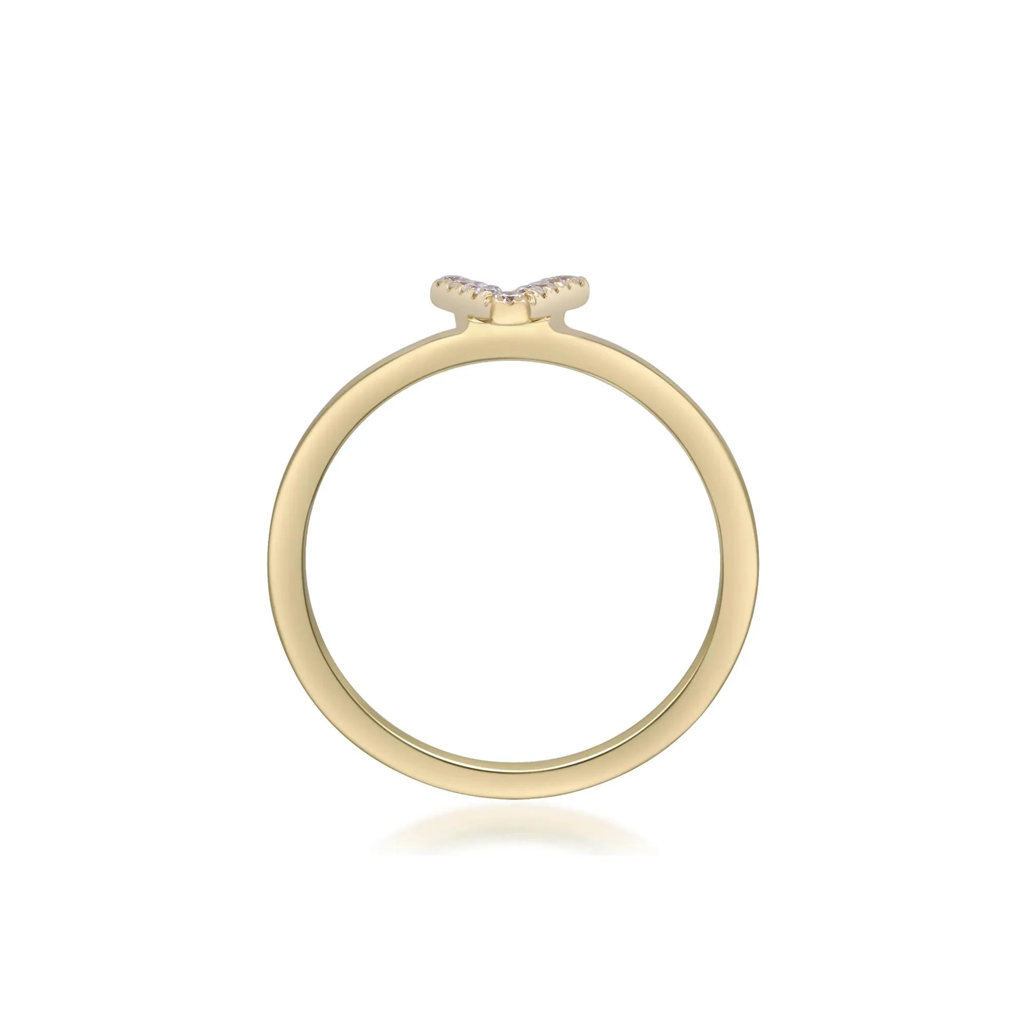 Diamond Accent "v" Initial Ring 10K Yellow Gold Round Brilliant Cut Size 7 2mm - Image 2