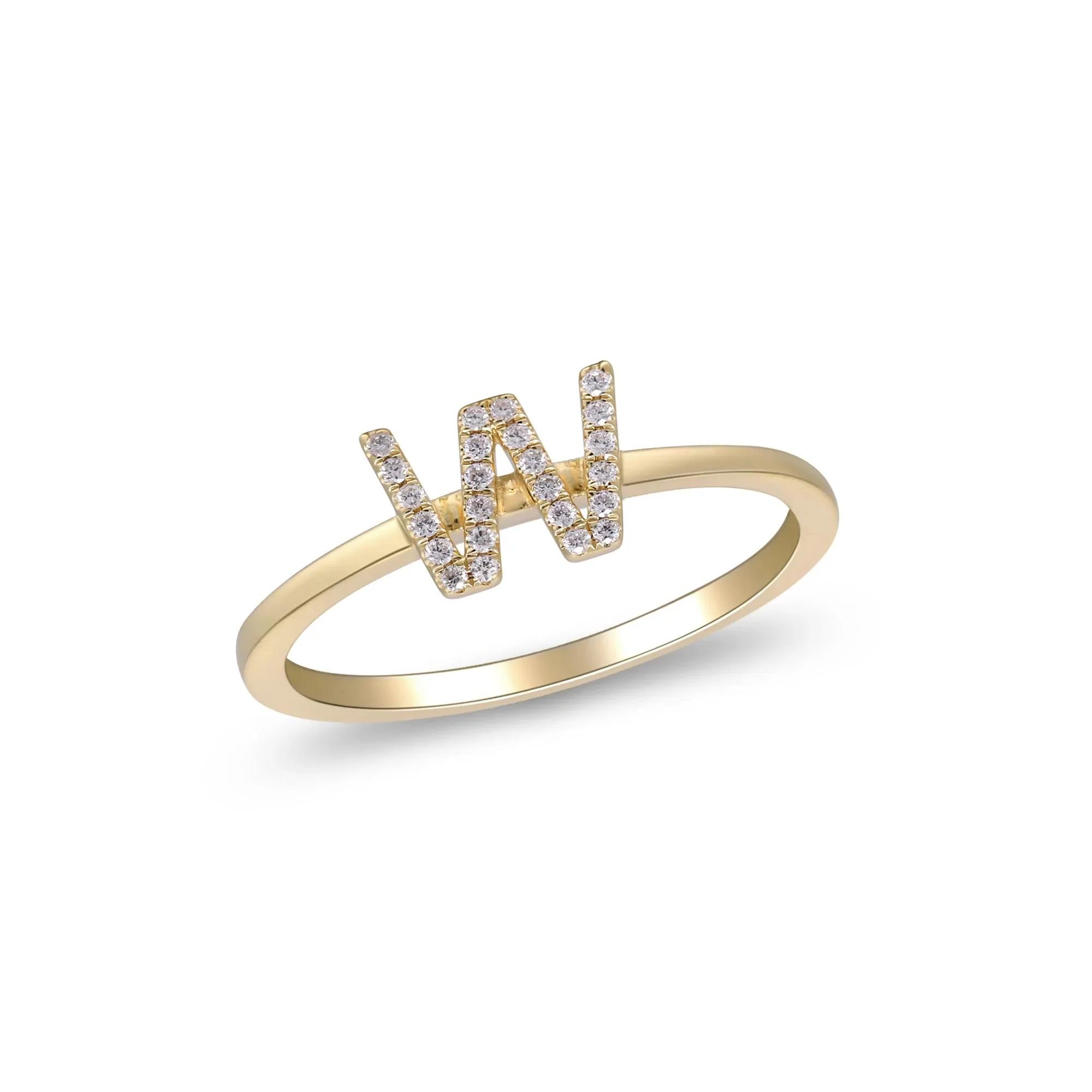 Diamond Accent "w" Initial Ring 10K Yellow Gold Round Brilliant Cut Size 5 2mm - Image 4