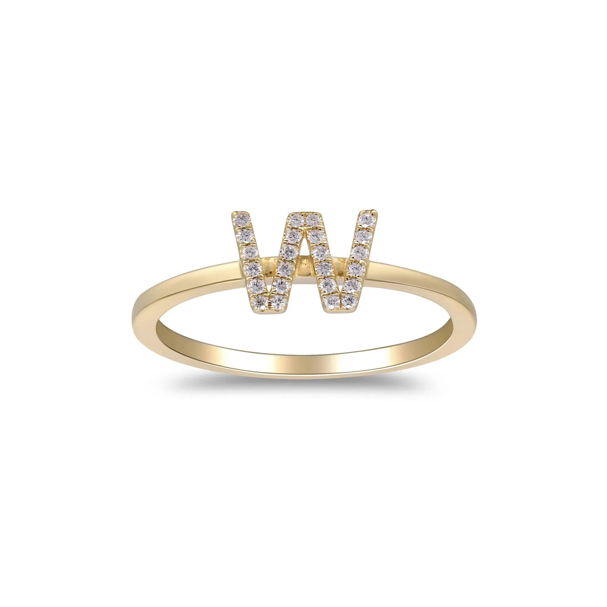 Diamond Accent "w" Initial Ring 10K Yellow Gold Round Brilliant Cut Size 6 2mm