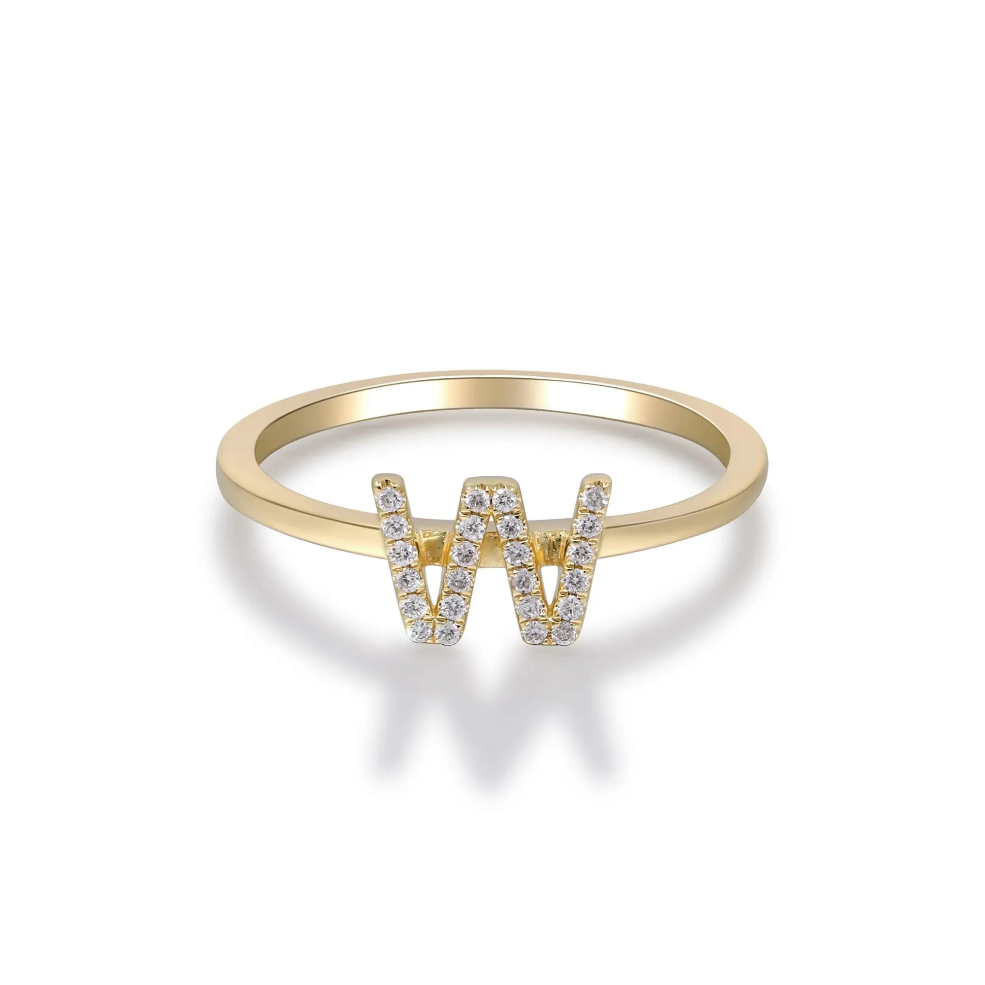 Diamond Accent "w" Initial Ring 10K Yellow Gold Round Brilliant Cut Size 7 2mm - Image 5