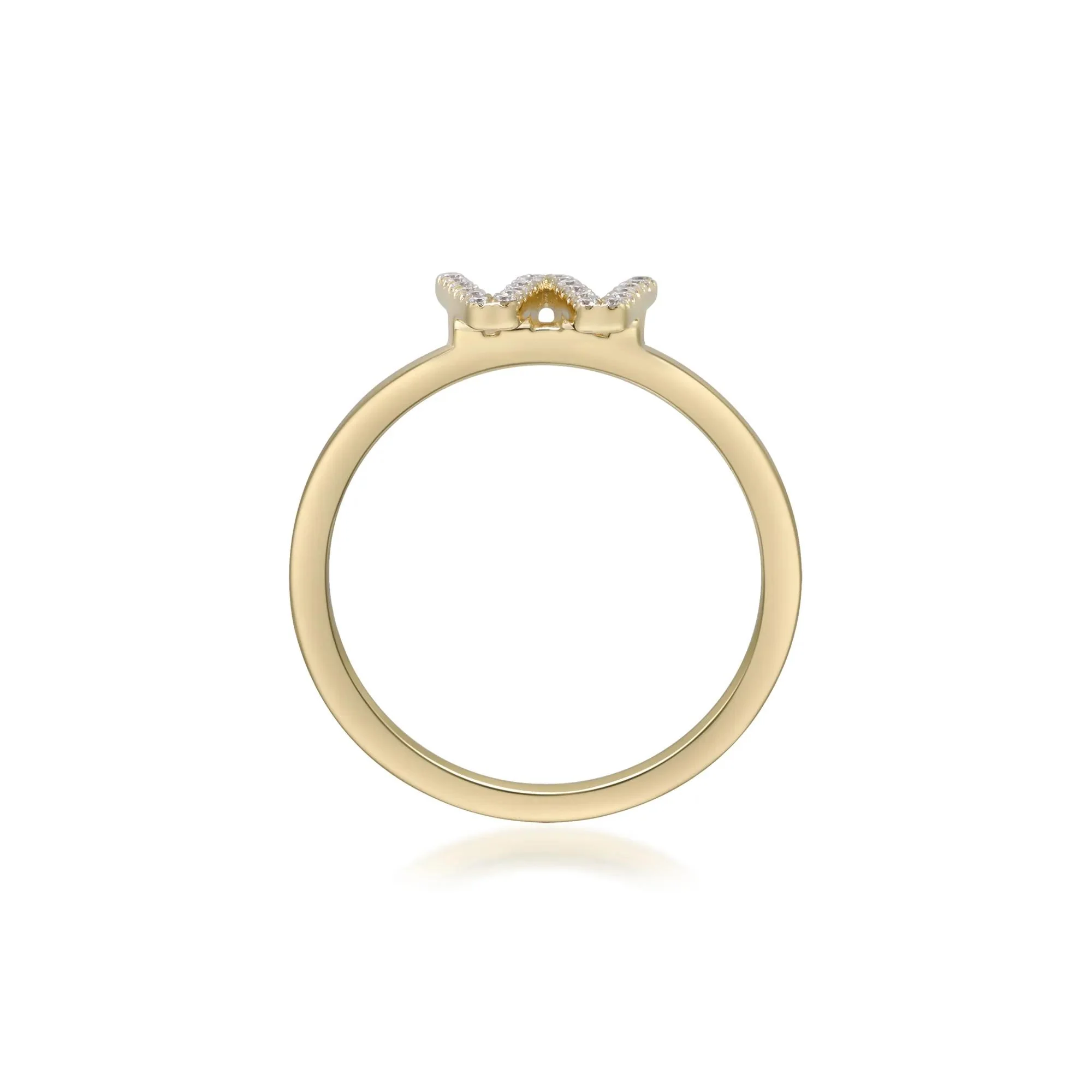 Diamond Accent "w" Initial Ring 10K Yellow Gold Round Brilliant Cut Size 8 2mm - Image 2