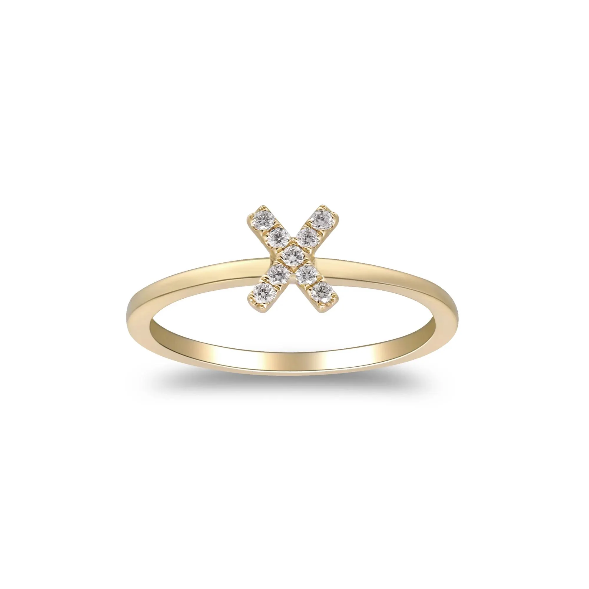 Diamond Accent "x" Initial Ring 10K Yellow Gold Round Brilliant Cut Size 6 2mm