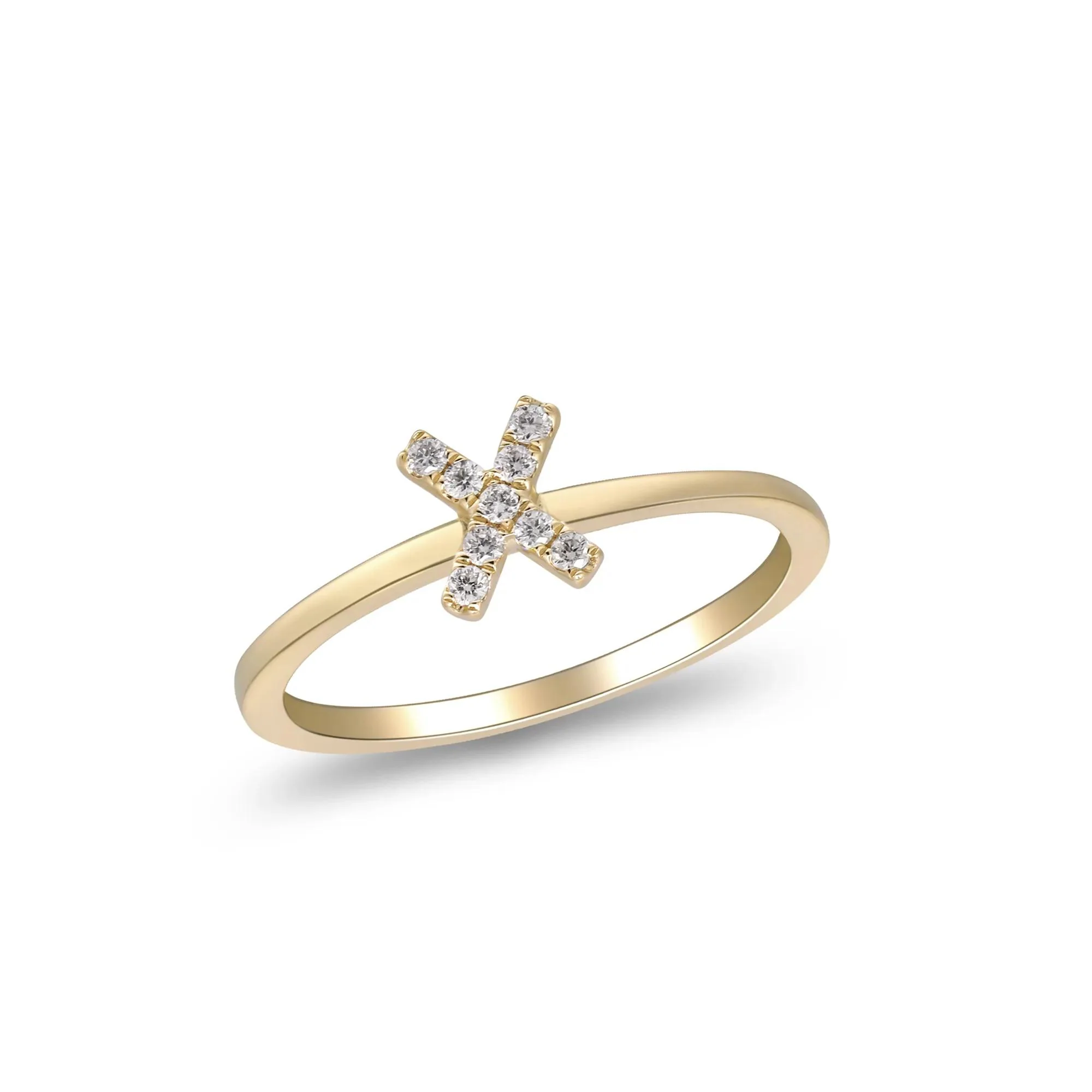 Diamond Accent "x" Initial Ring 10K Yellow Gold Round Brilliant Cut Size 8 2mm - Image 4