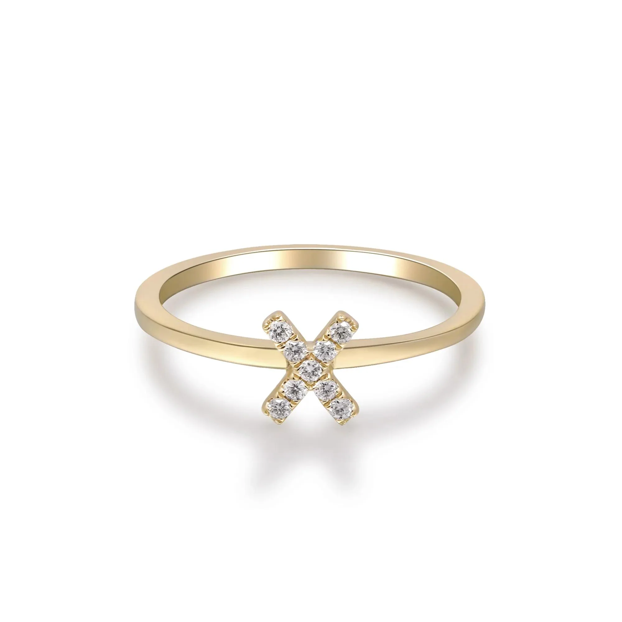 Diamond Accent "x" Initial Ring 10K Yellow Gold Round Brilliant Cut Size 8 2mm - Image 5