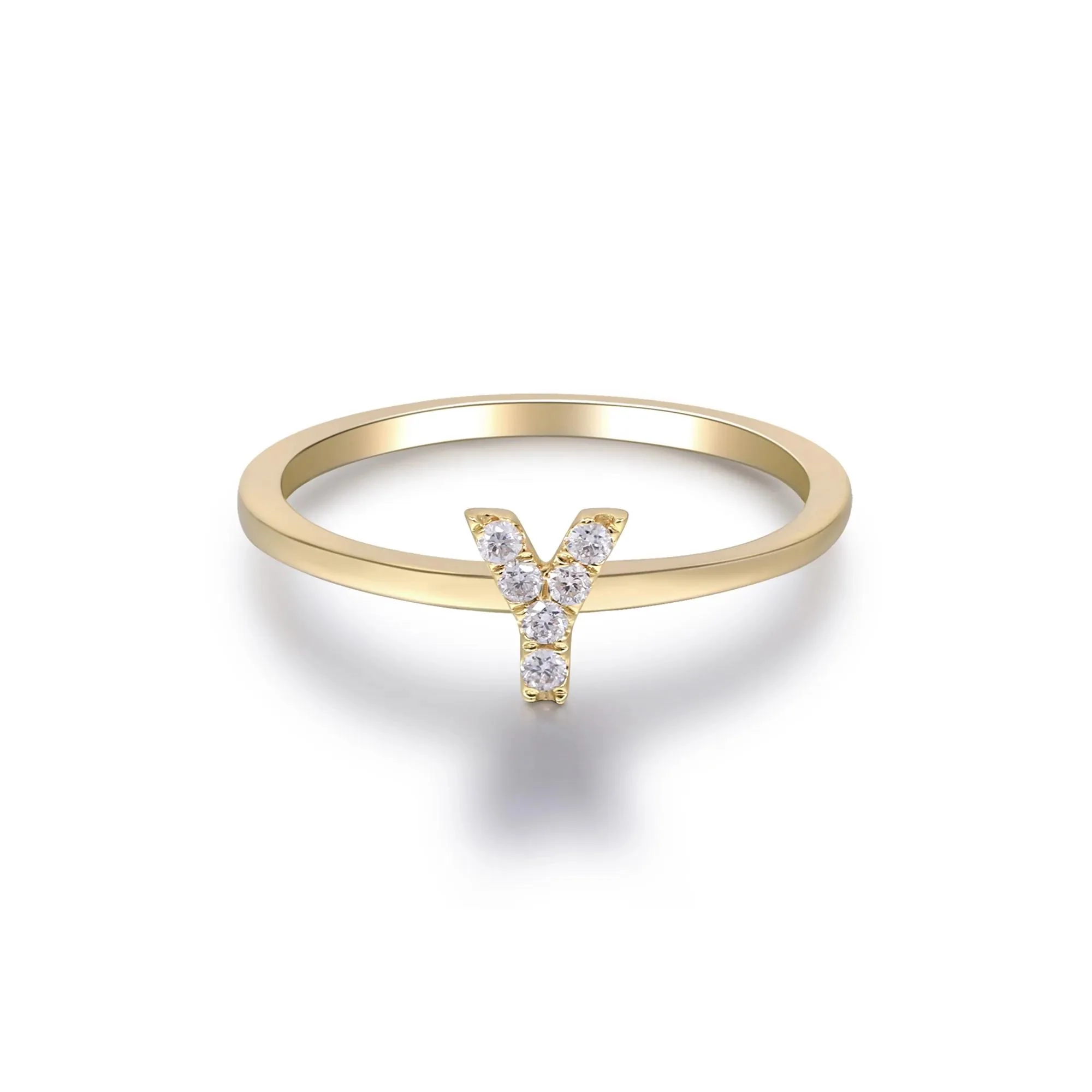 Diamond Accent "y" Initial Ring 10K Yellow Gold Round Brilliant Cut Size 5 2mm - Image 5