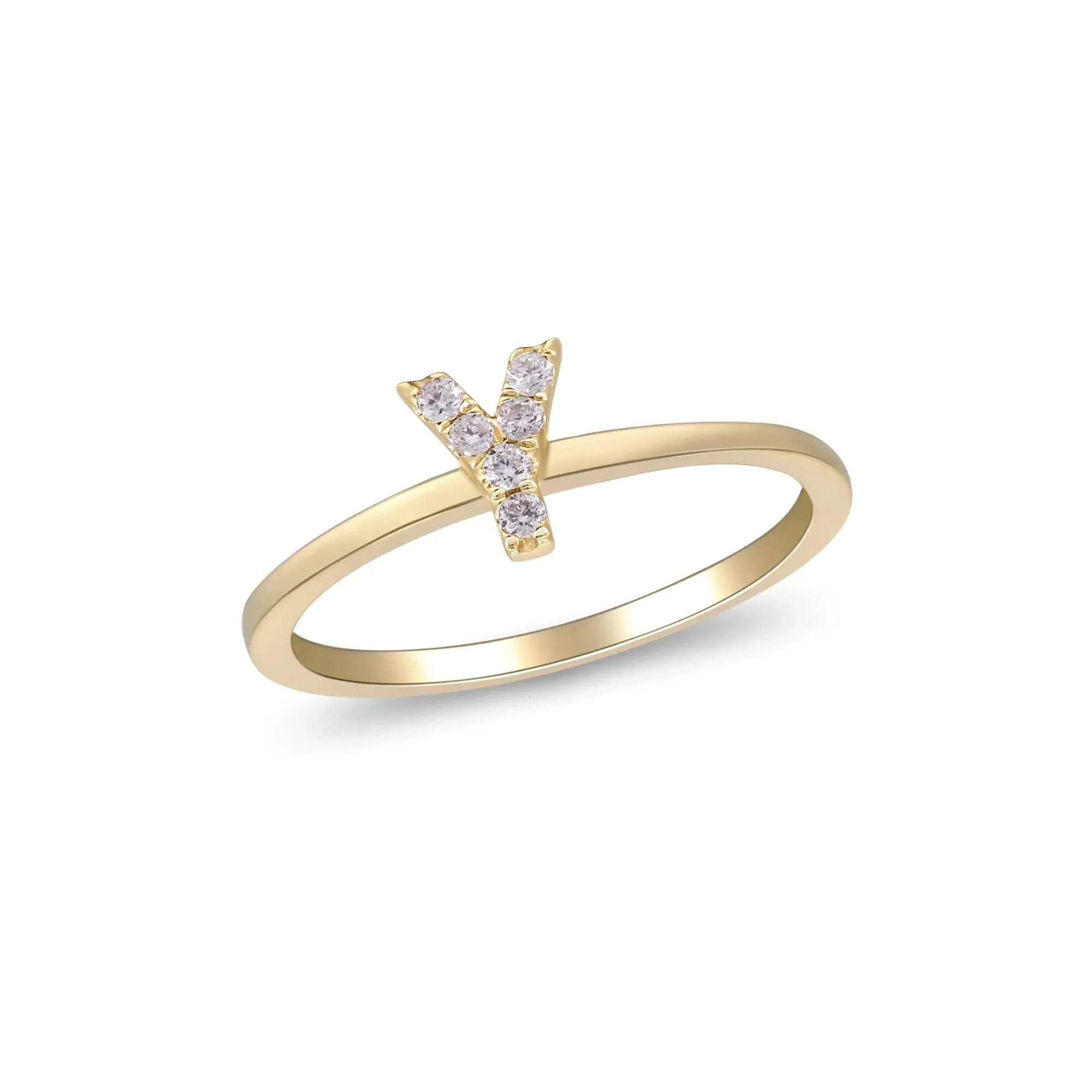 Diamond Accent "y" Initial Ring 10K Yellow Gold Round Brilliant Cut Size 6 2mm - Image 4
