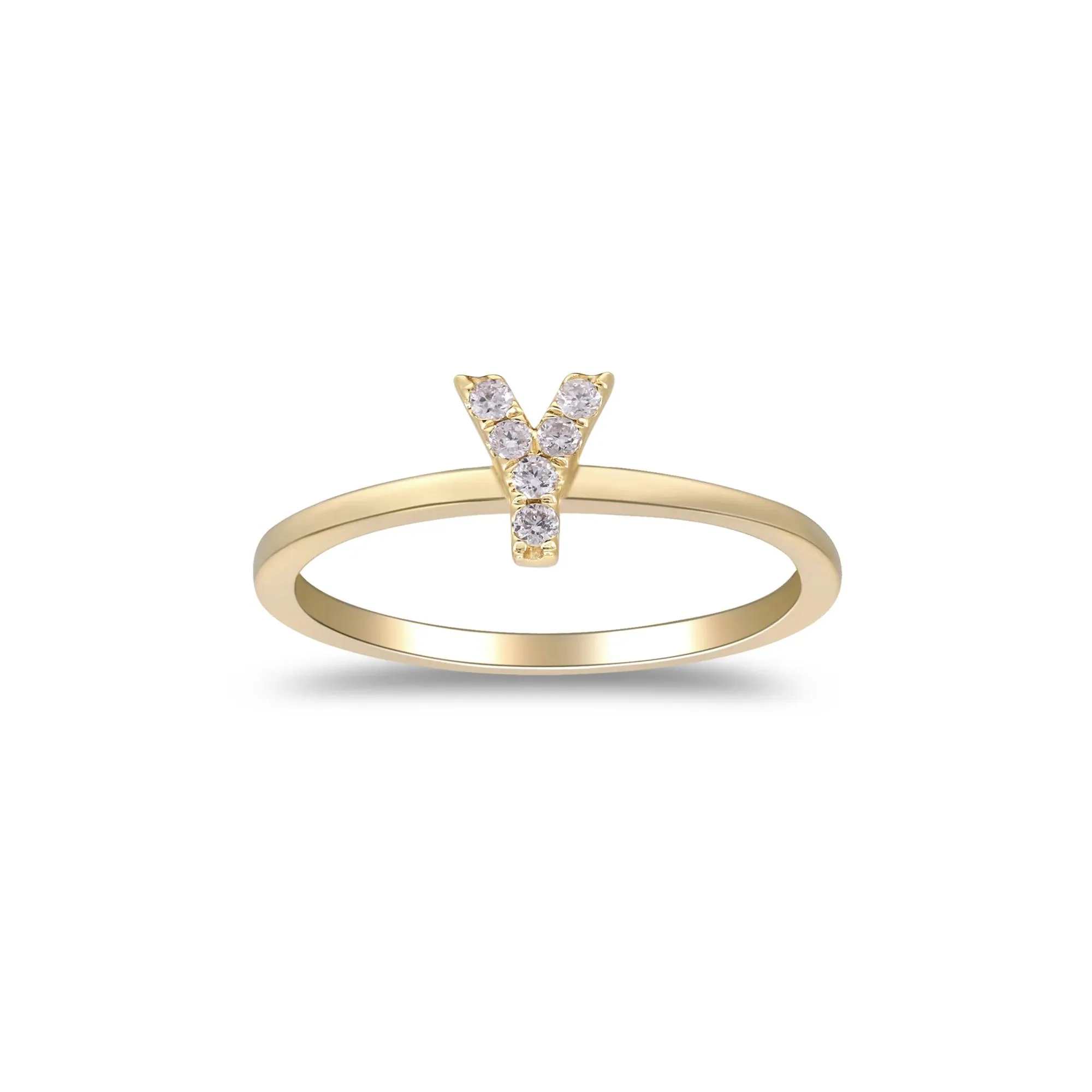Diamond Accent "y" Initial Ring 10K Yellow Gold Round Brilliant Cut Size 9 2mm