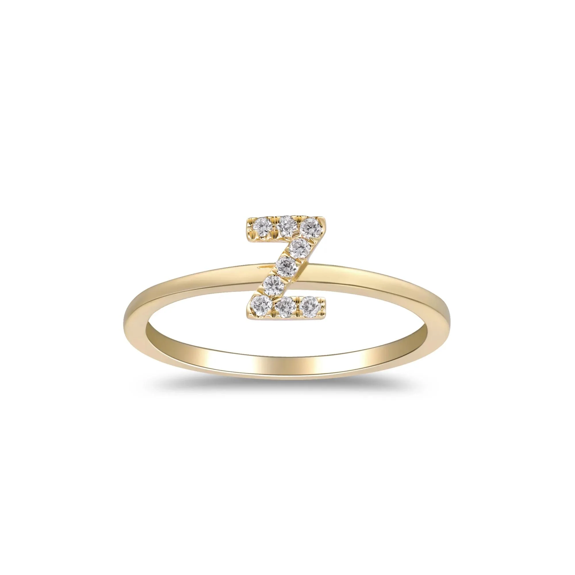 Diamond Accent "z" Initial Ring 10K Yellow Gold Round Brilliant Cut Size 7 2mm