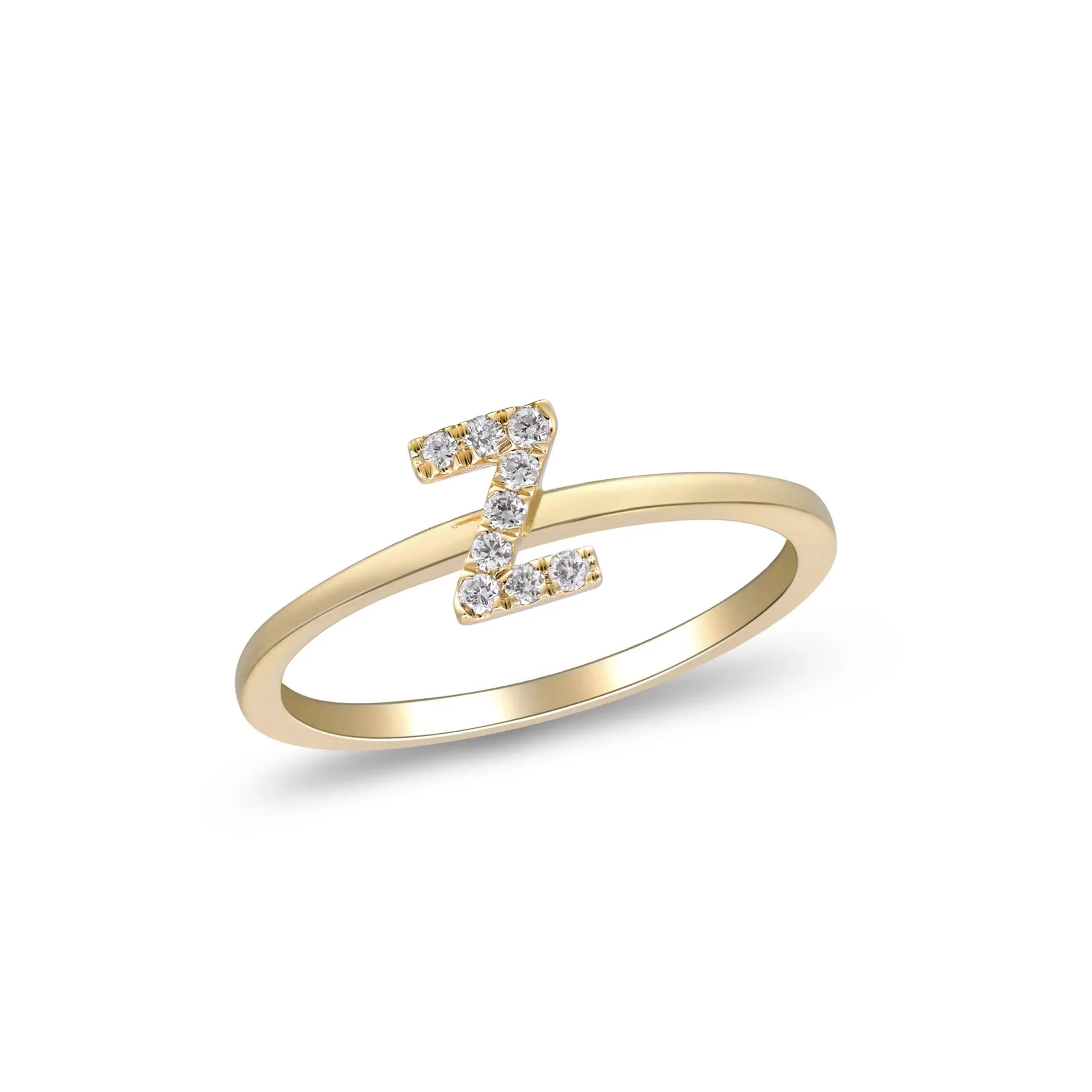 Diamond Accent "z" Initial Ring 10K Yellow Gold Round Brilliant Cut Size 7 2mm - Image 4