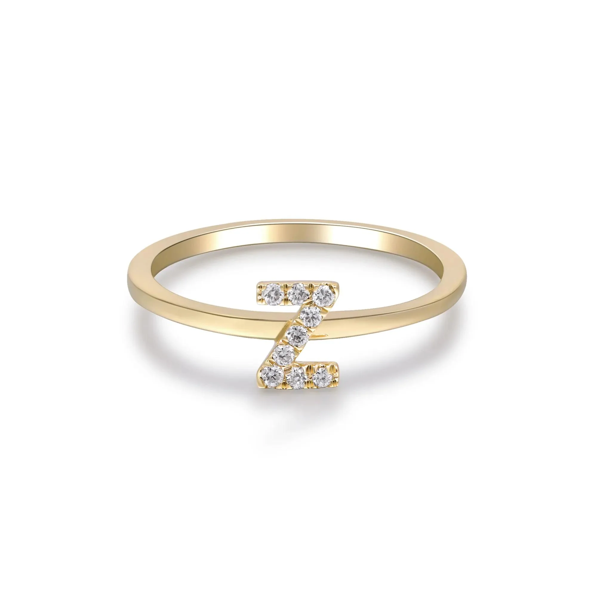 Diamond Accent "z" Initial Ring 10K Yellow Gold Round Brilliant Cut Size 8 2mm - Image 5