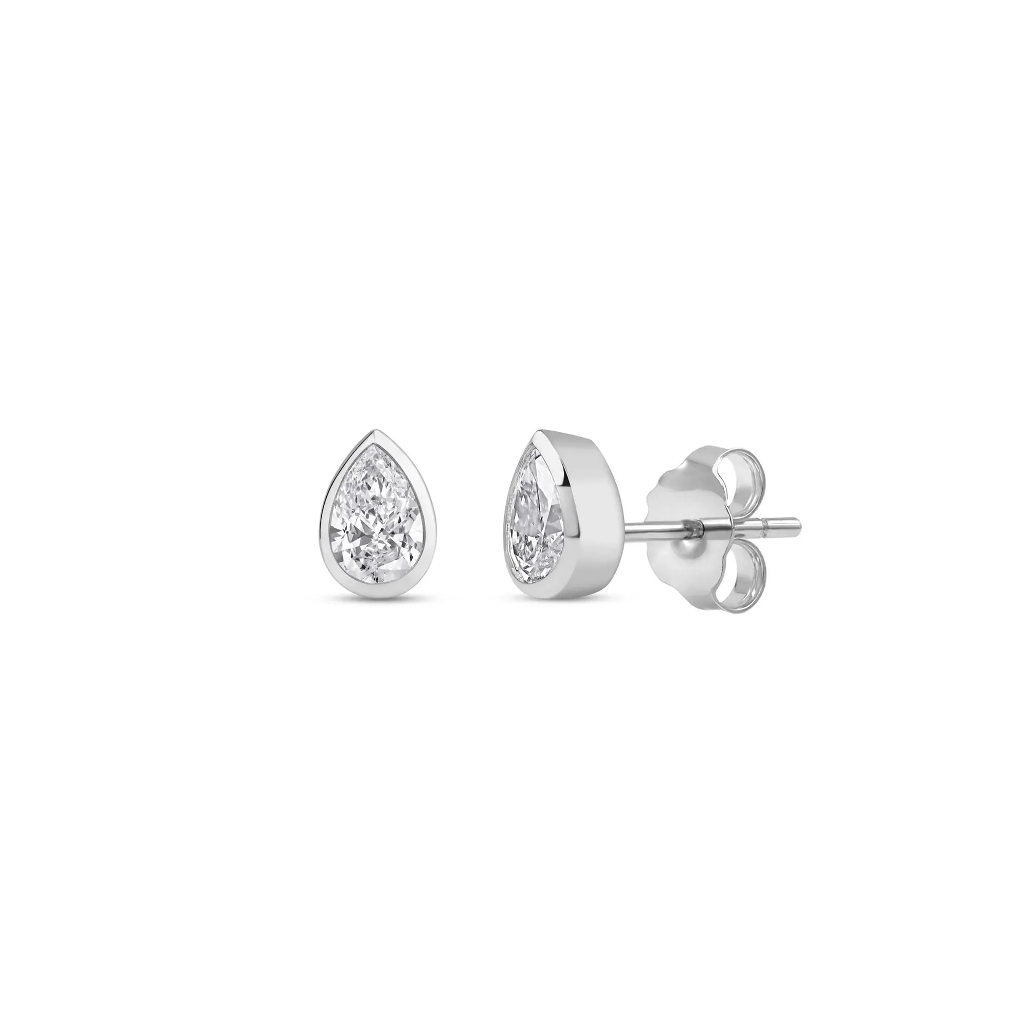 1/3 CT. Tw. Lab Grown Diamond Bezel-Set Pear-Shaped Solitaire Stud Earrings 14K White Gold Size 6.00mm