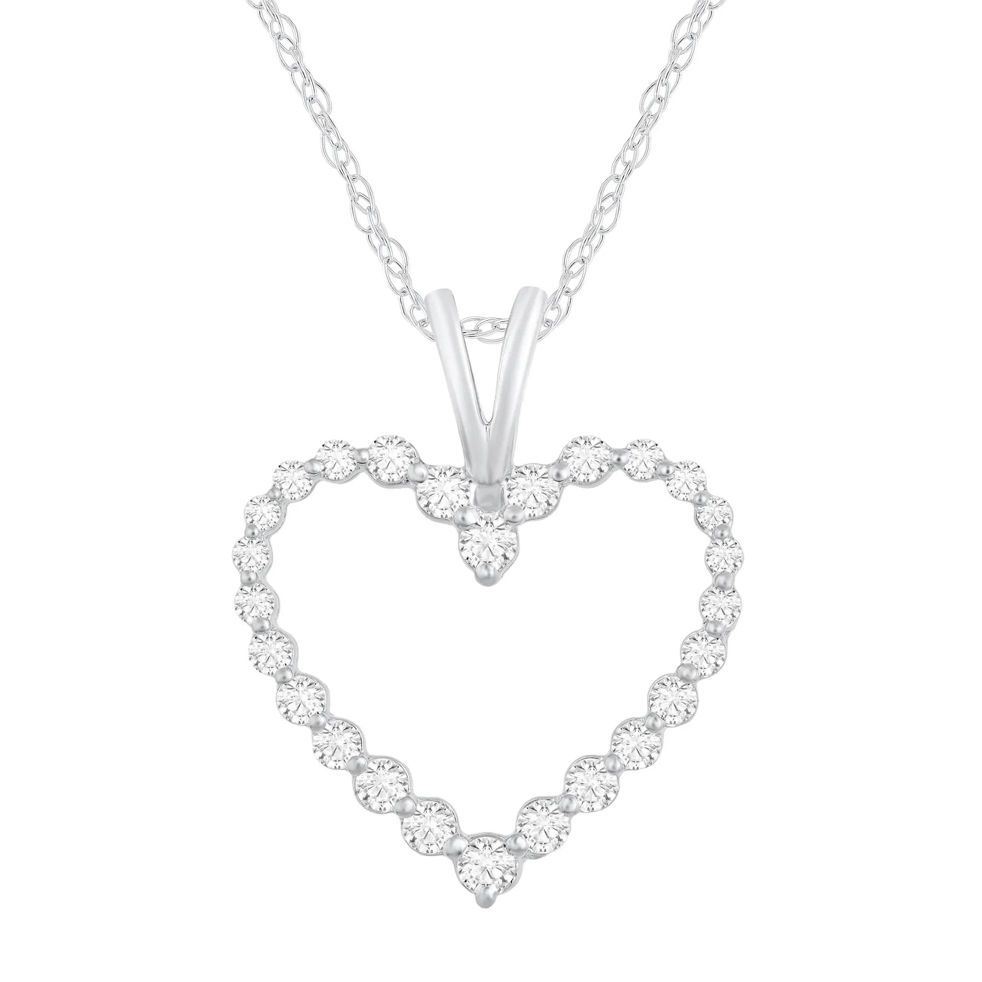 1/4 CT. Tw. Diamond Single-Prong Heart Pendant Necklace 10K White Gold Size 18"